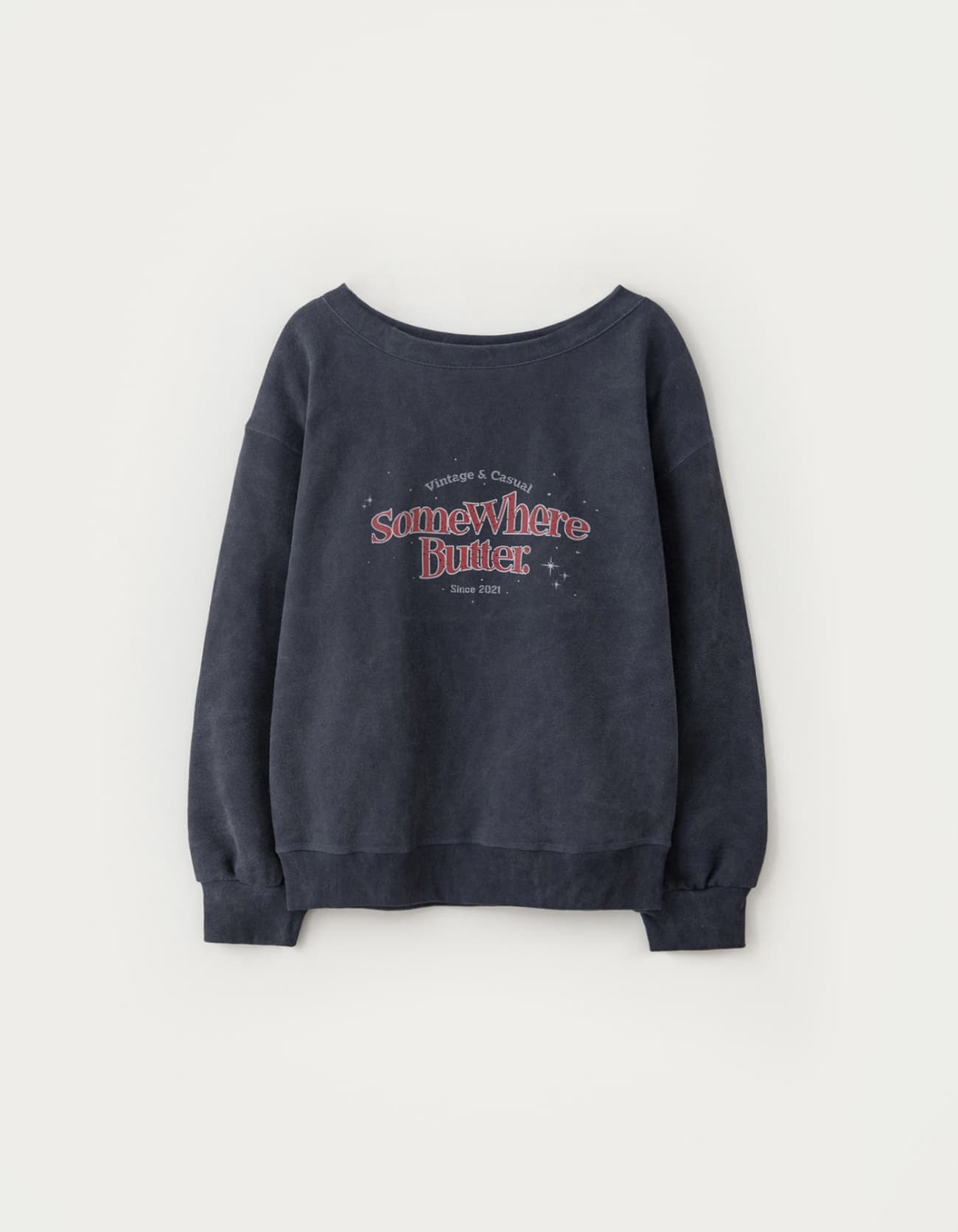 Wave Logo One Shoulder Sweatshirt - Vintage Blue