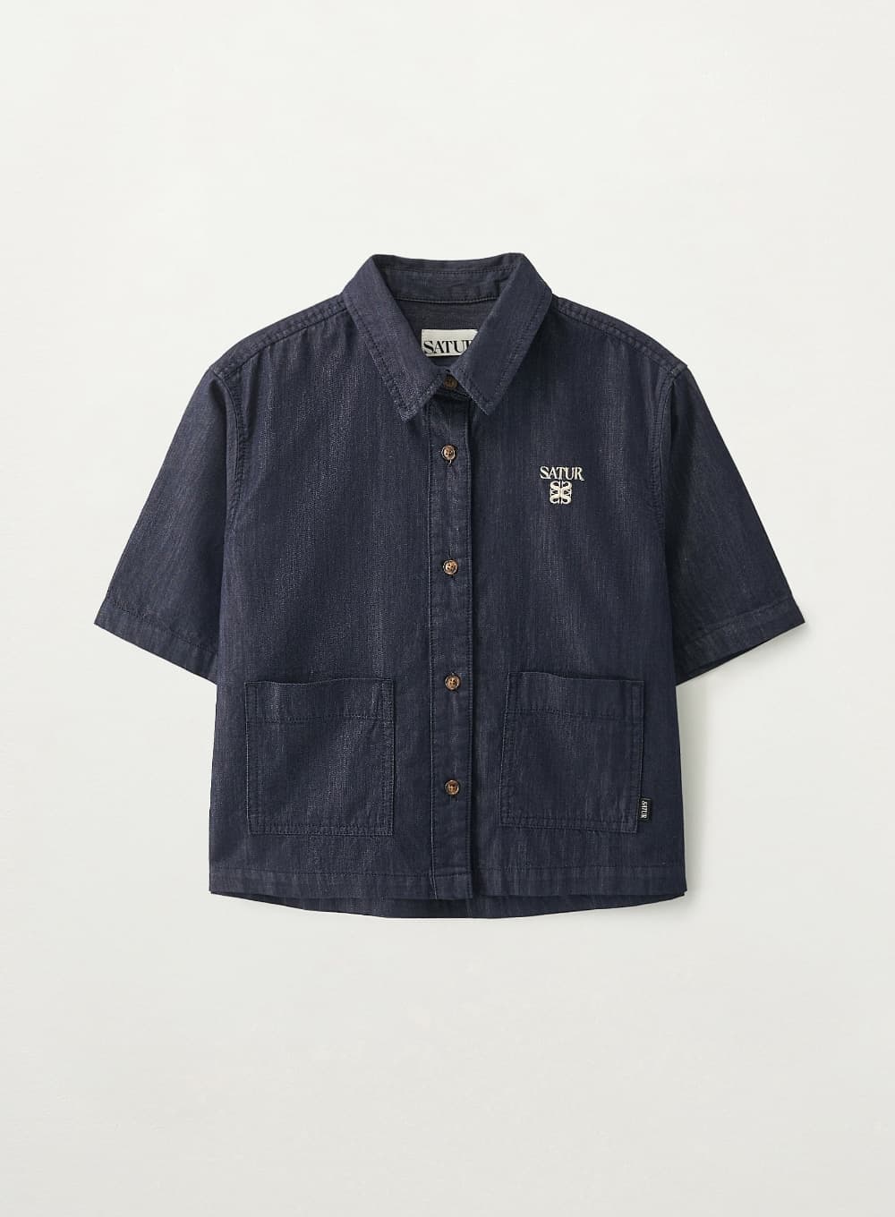 (W) Light Weight Denim Pocket Half Shirt - Indigo