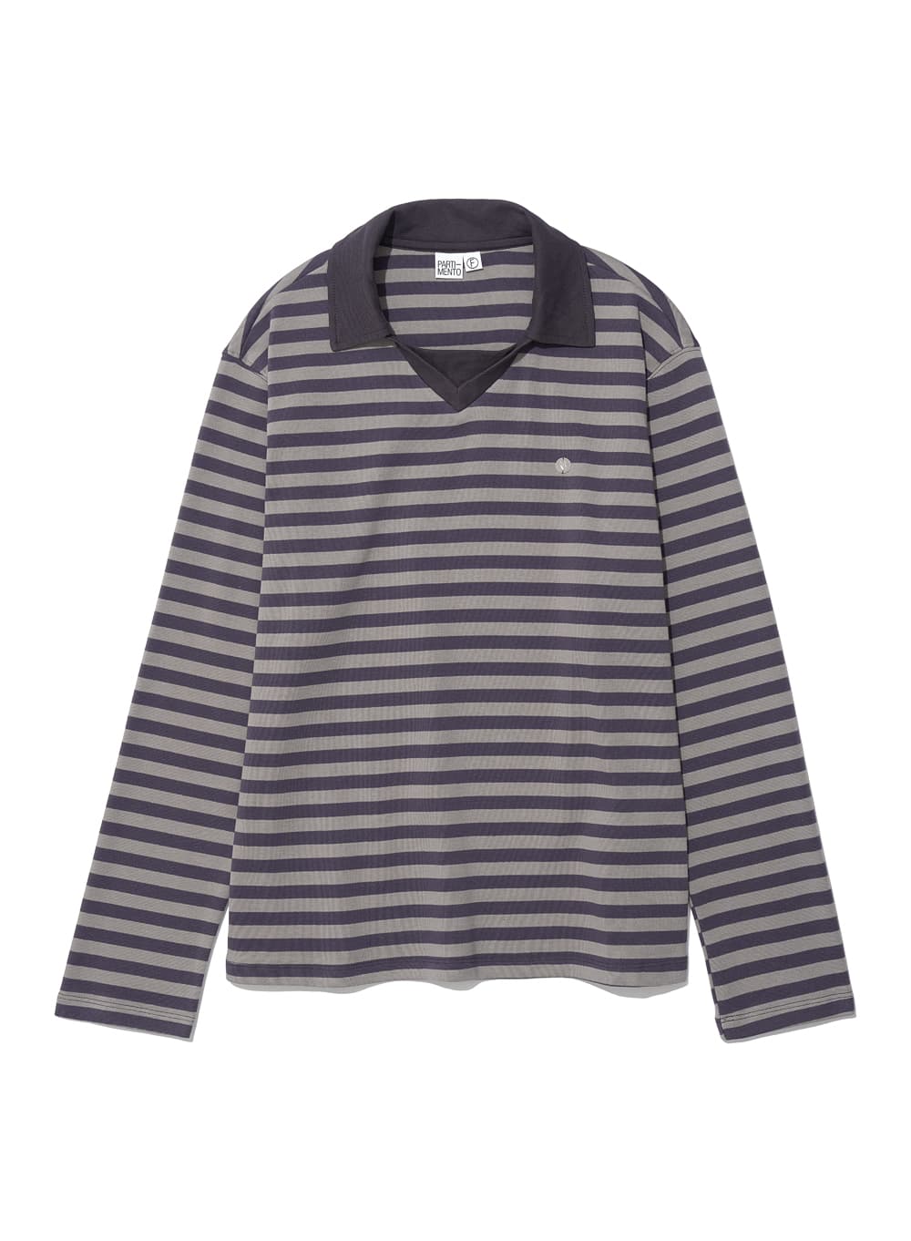DOUBLE COLLAR STRIPE LONG SLEEVE TEE_MOCHA GREY