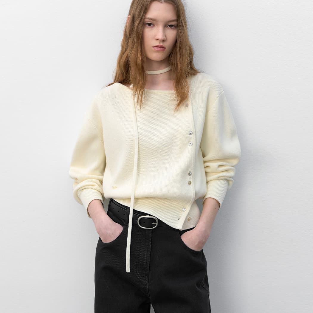 (Z-CD-2248)UNBALANCEBUTTON STRING VOLUME CARDIGAN S