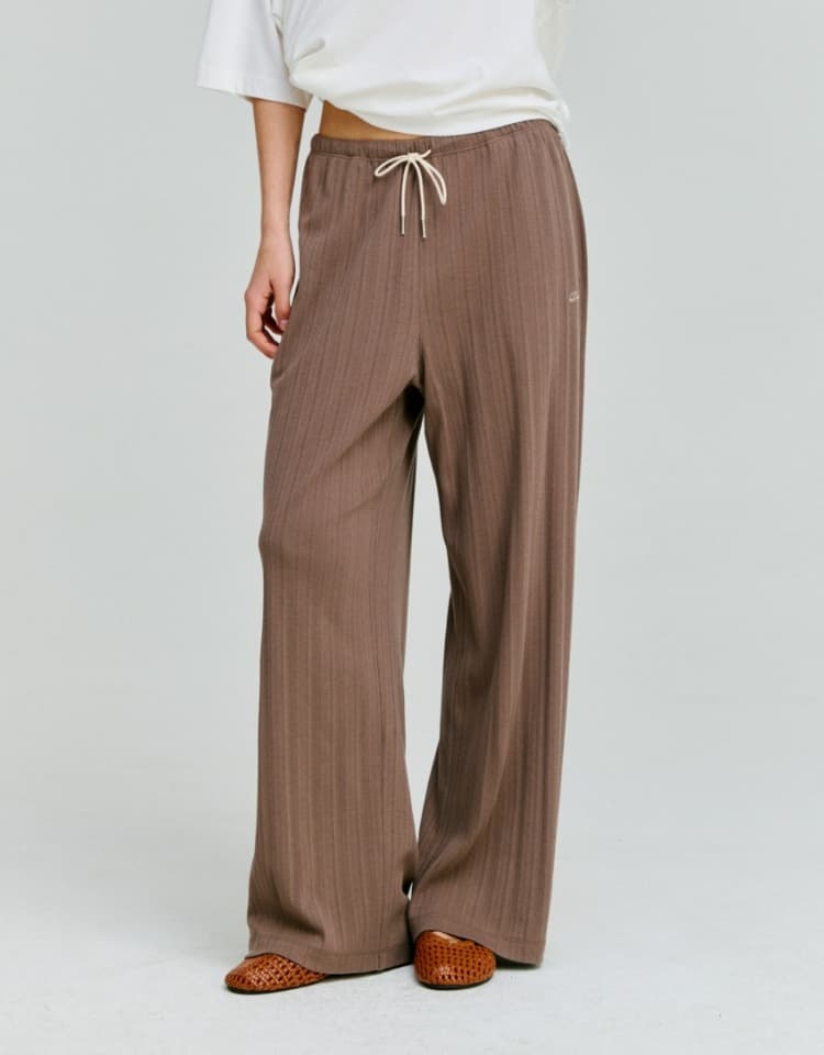 eyelet banding pants - brown