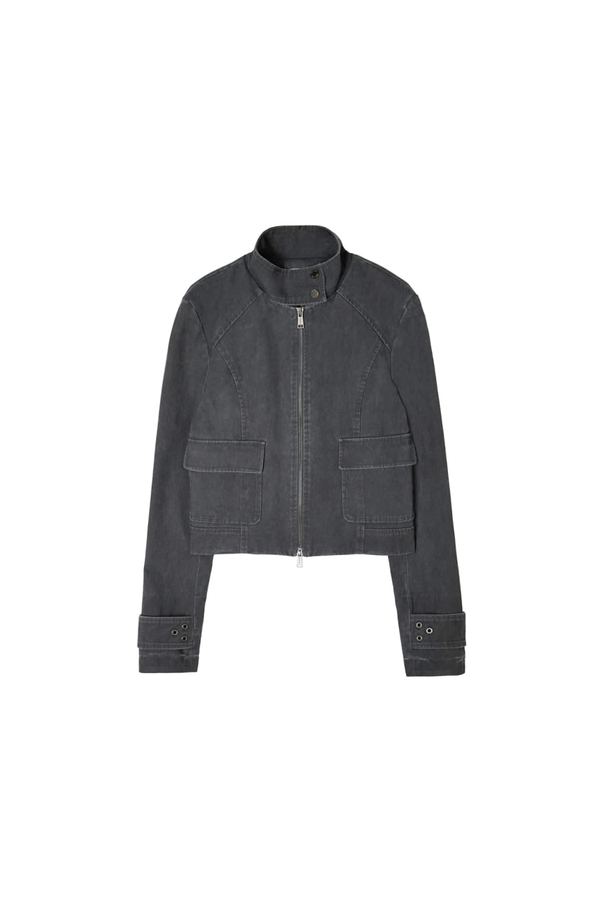 WASHED SLIM BIKER JUMPER IN CHARCOAL