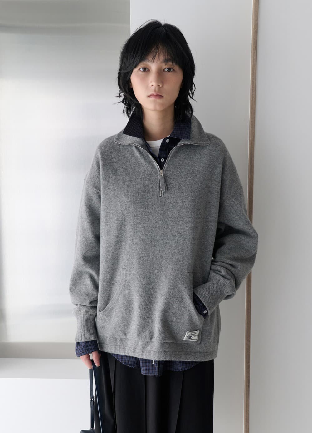 Wool Knit Half-zip Pullover - Melange Grey