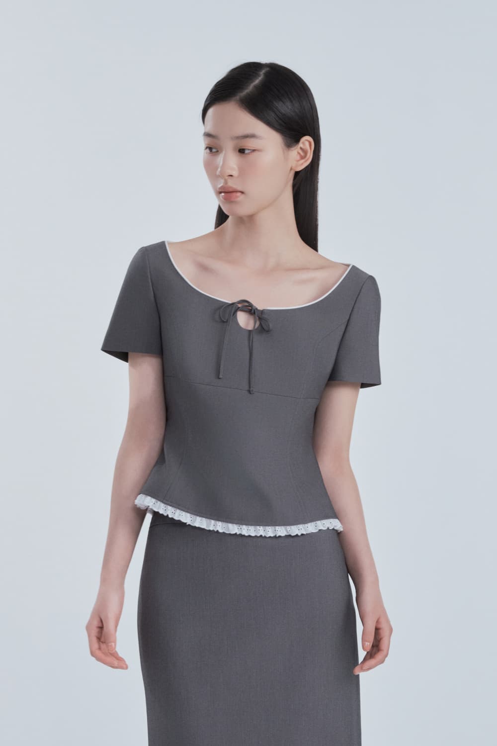 Eileen Laced Suit Blouse Top - Grey