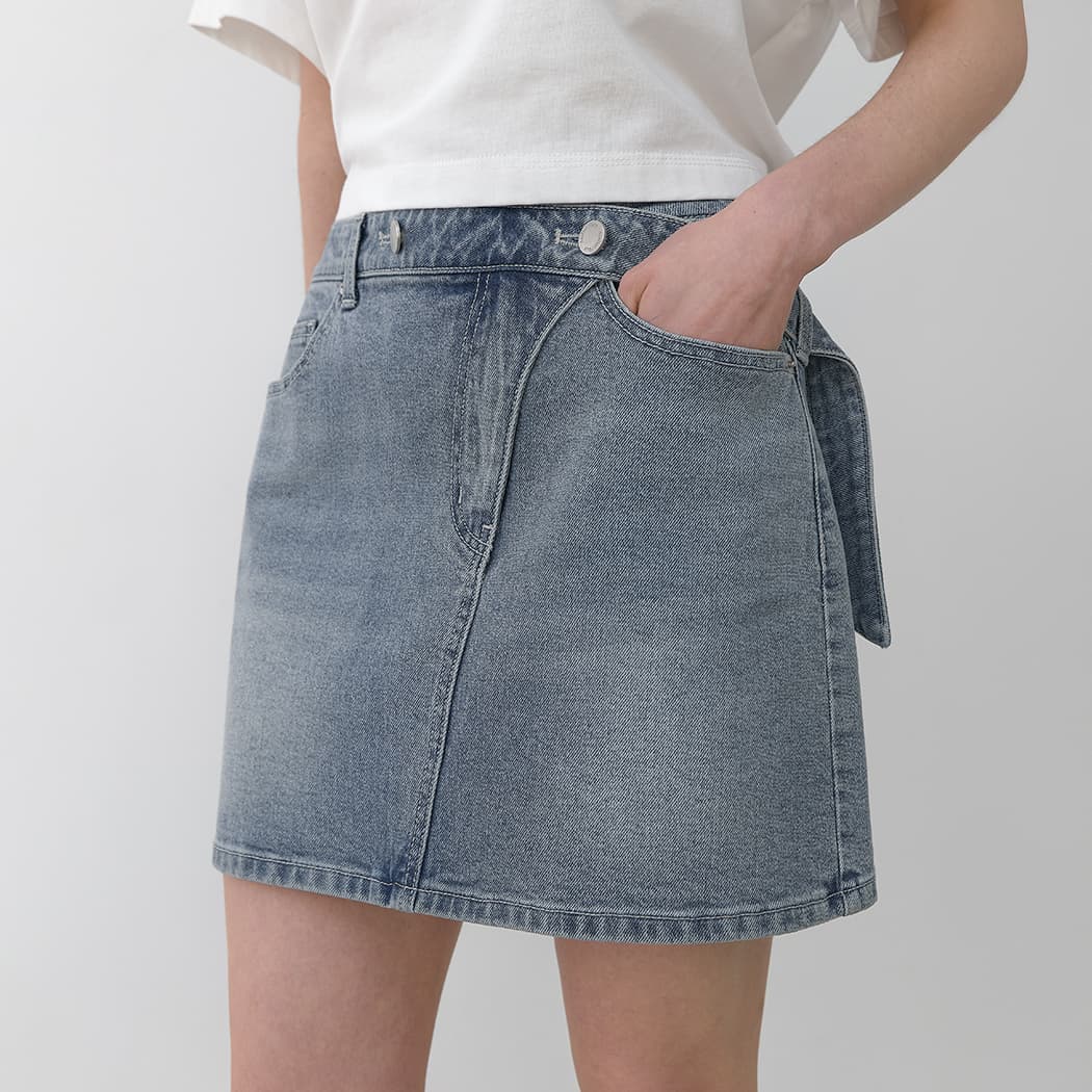 (SK-5032)CURVED LINE DENIM SKIRT