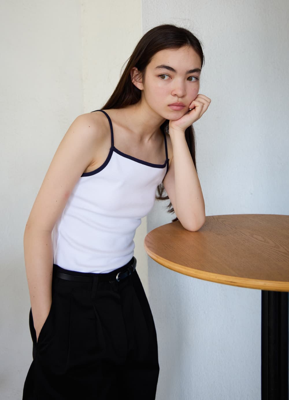 Color-Line Ribbed Sleeveless Top - White