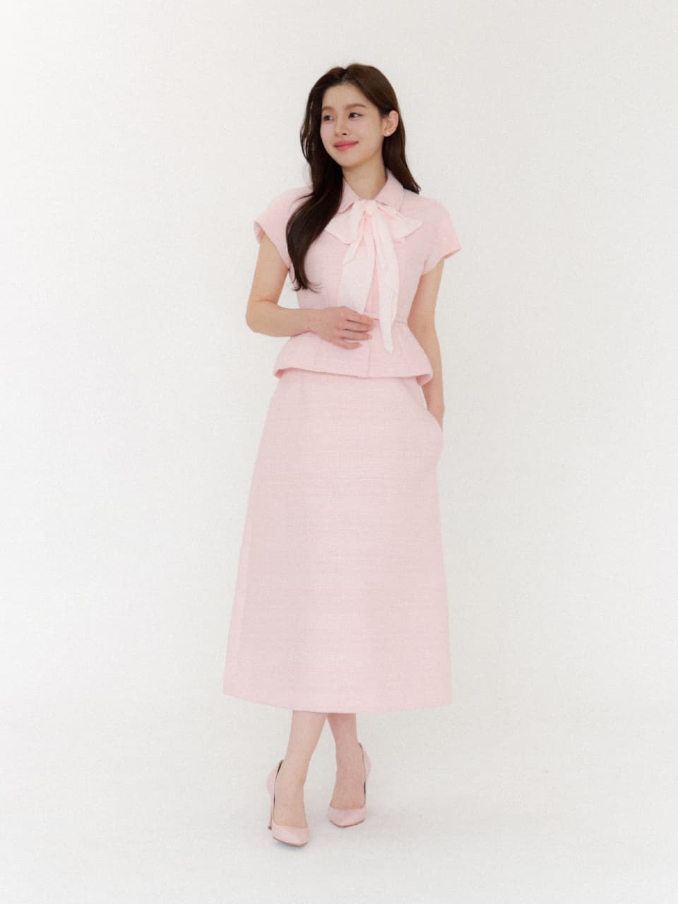 Tweed A-line Long-Skirt/ Pink