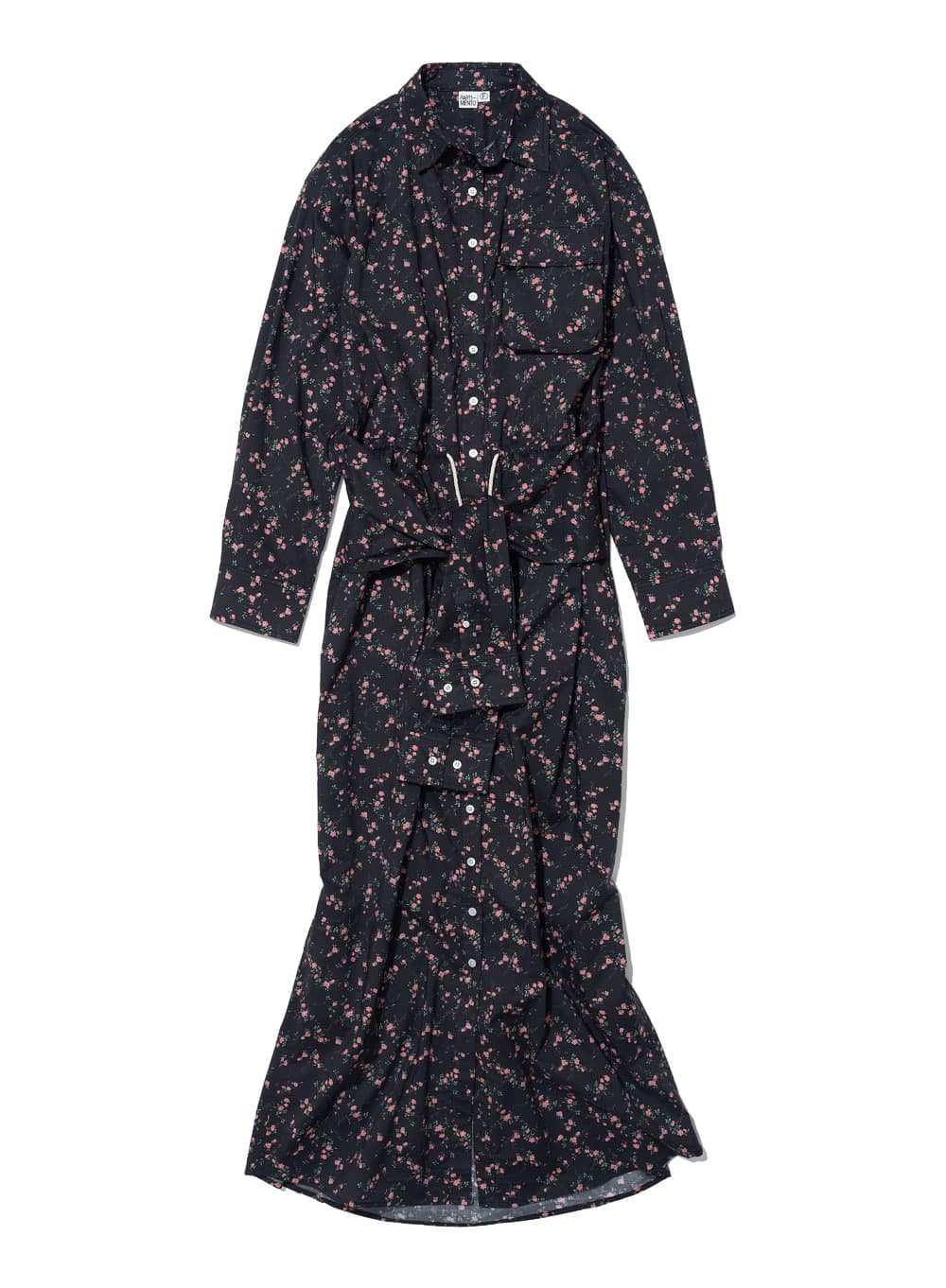 SLEEVE-TIE SHIRT MAXI DRESS_BLACK FLORAL