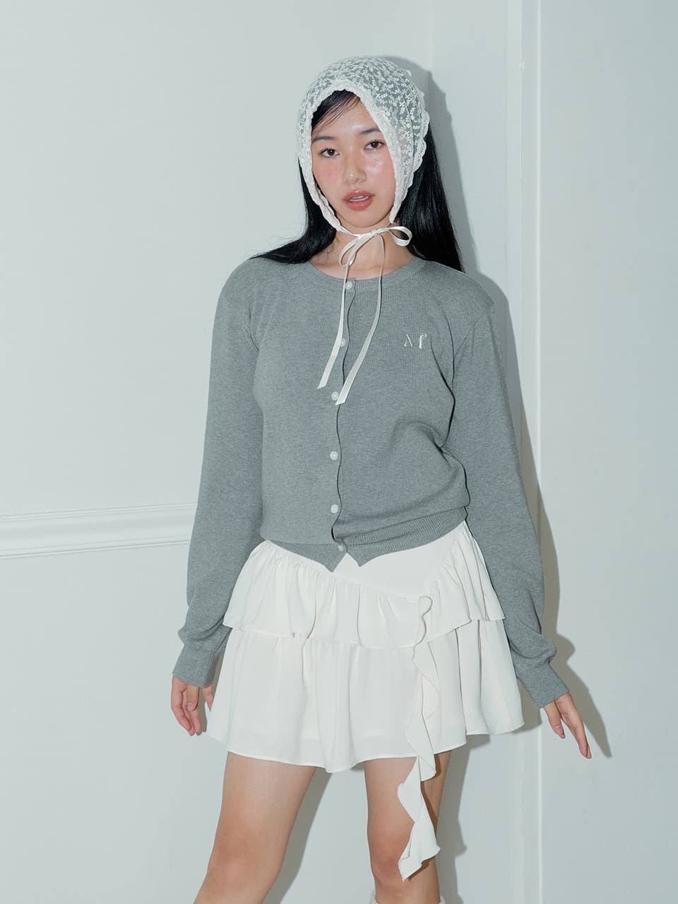 LOGO PLAIN CARDIGAN (GREY)