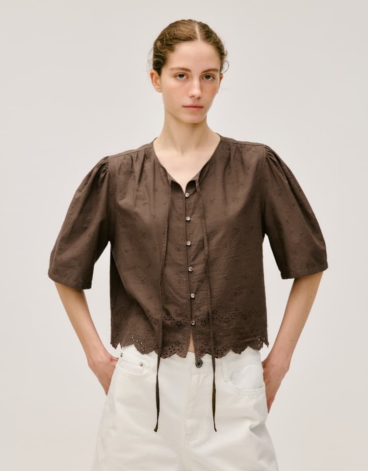 lace point blouse - brown