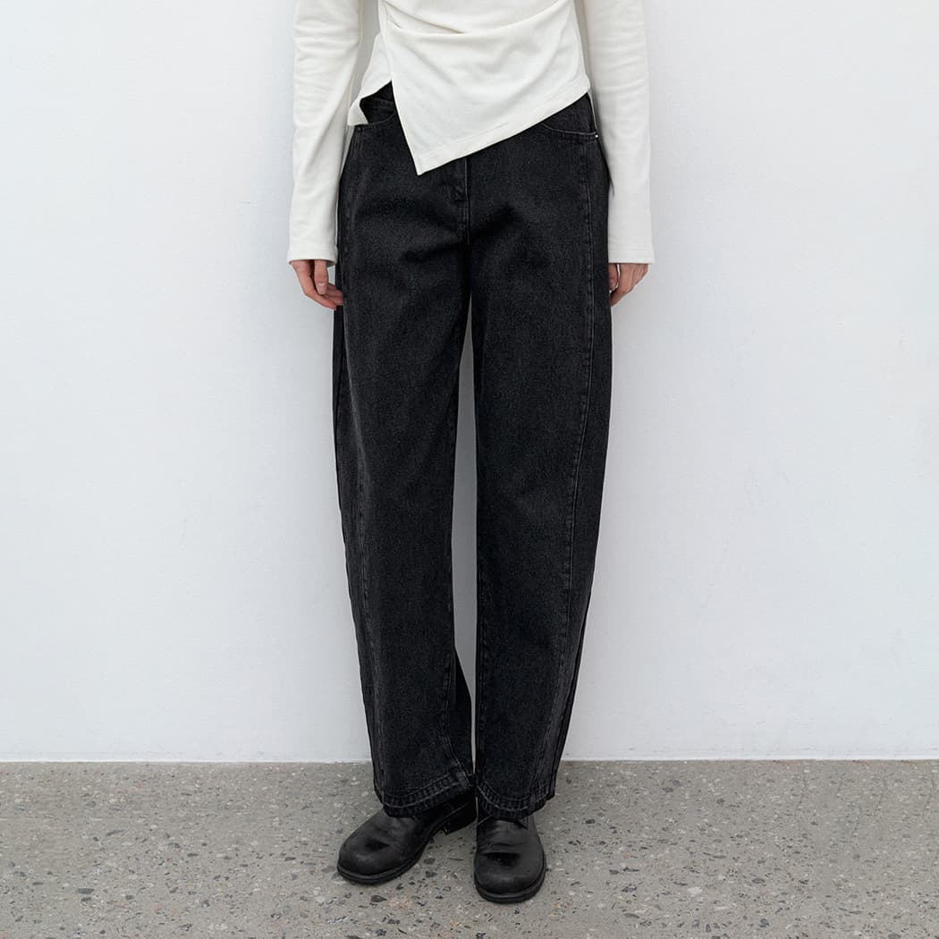 (PT-5730)WARM HIGH WAIST CURVED DENIM PANTS