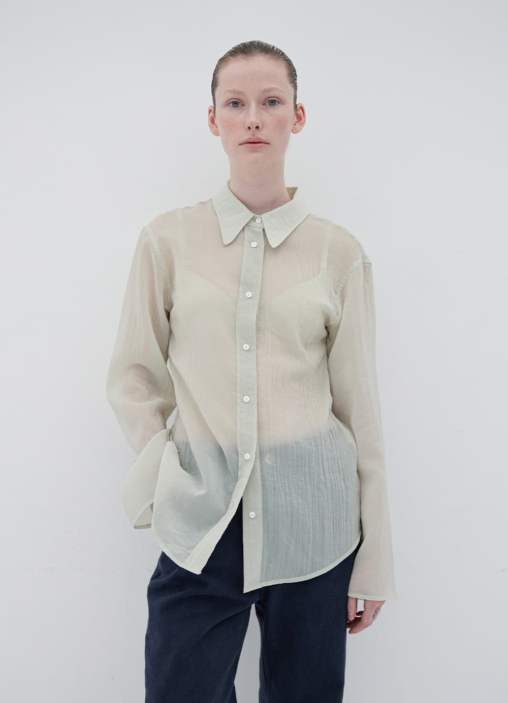 Glow See-Through Slim Shirt - Ice Mint