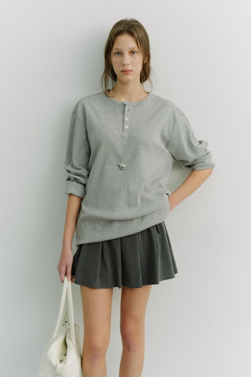 UNISEX HENLEY-NECK T-SHIRT MELANGE GREY_UDTS6A109G2