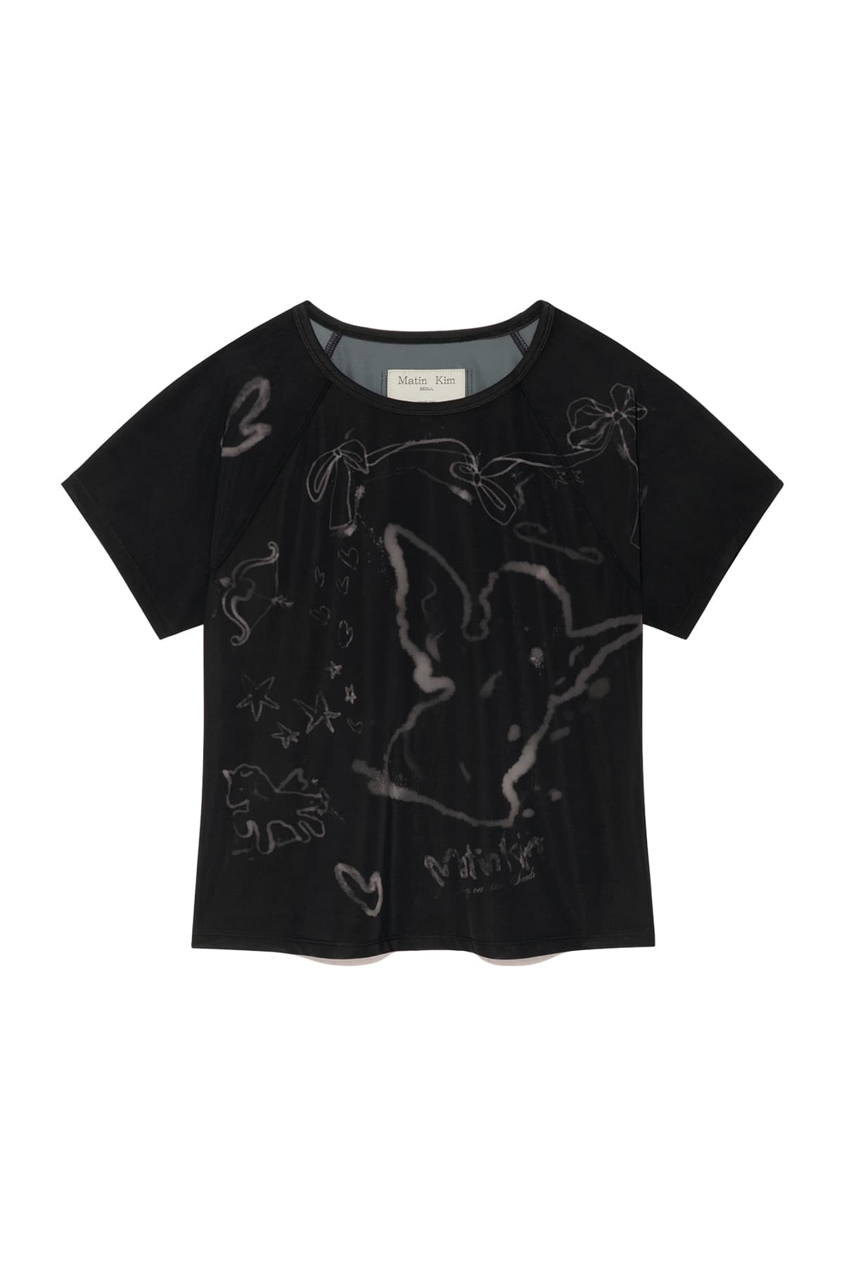 SEE THROUGH PRINTING TOP IN BLACK