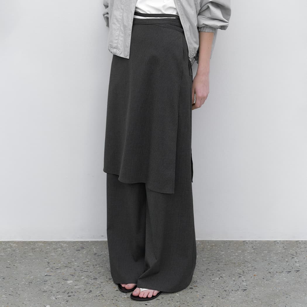 (PT-5743)PIN STRIPE WRAP SKIRT PANTS