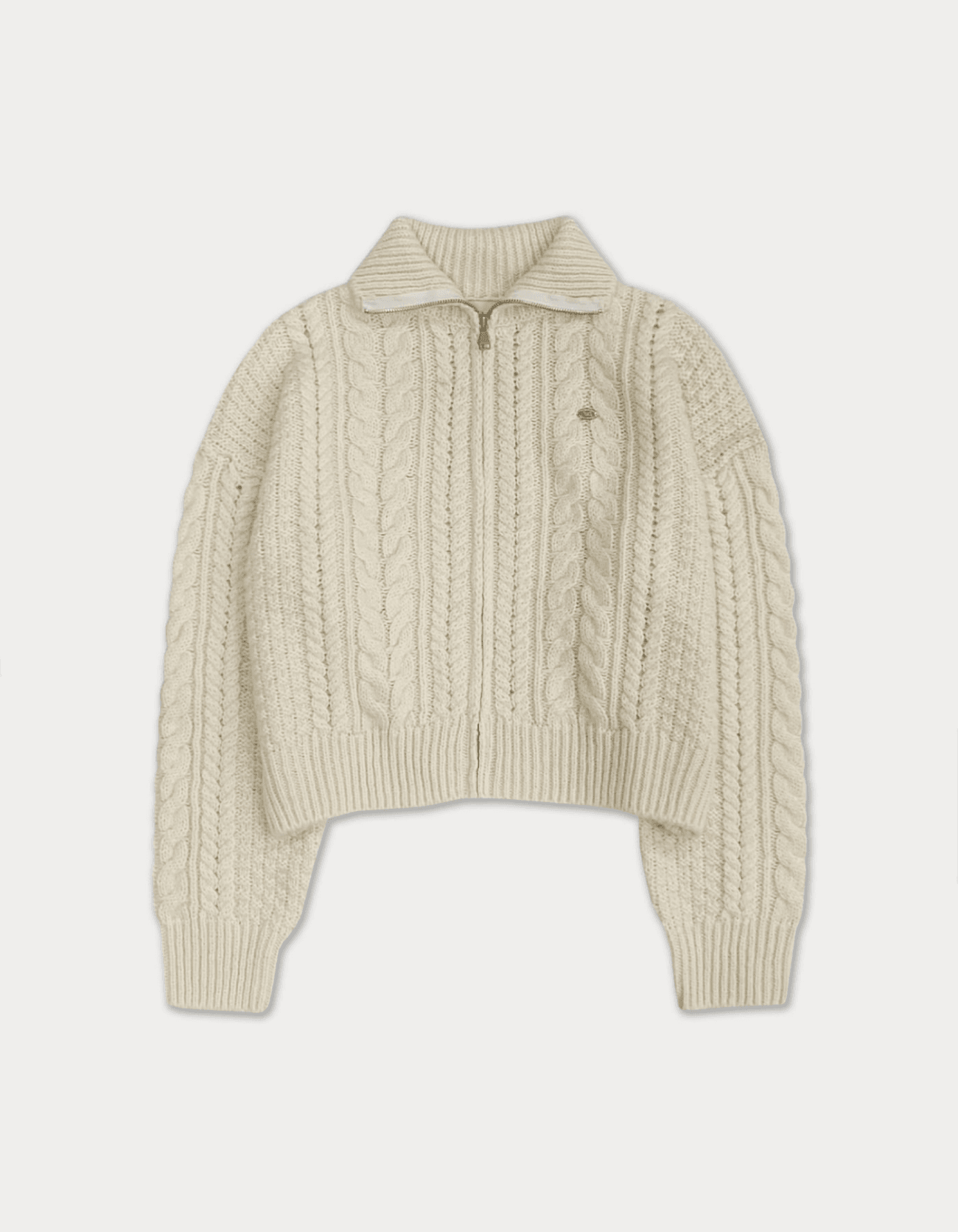 Cable knit Full zip-up - ivory