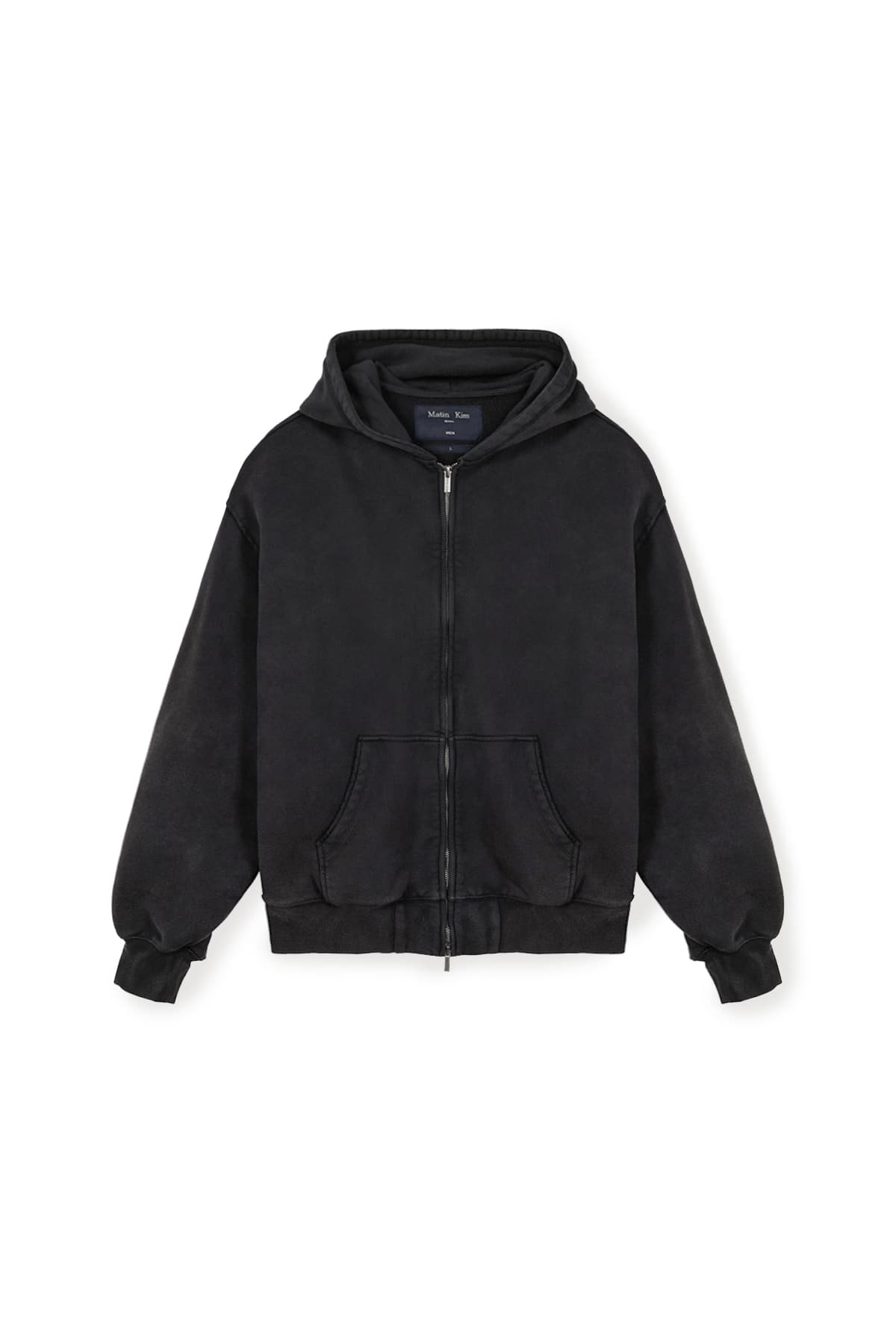 BACK LOGO WASHED HOODY ZIP UP FOR MEN IN CHARCOAL