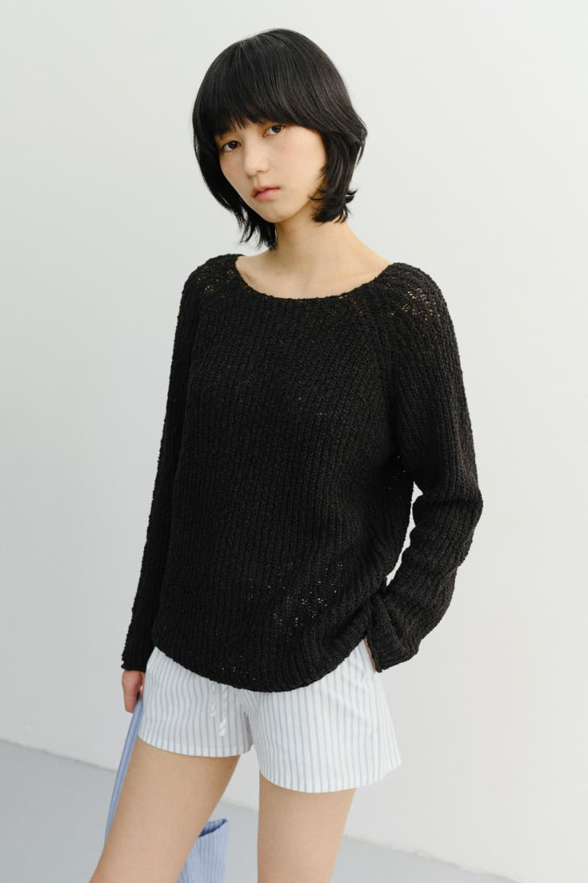 CROCHET CREWNECK KNIT BLACK_UDSW6B225BK