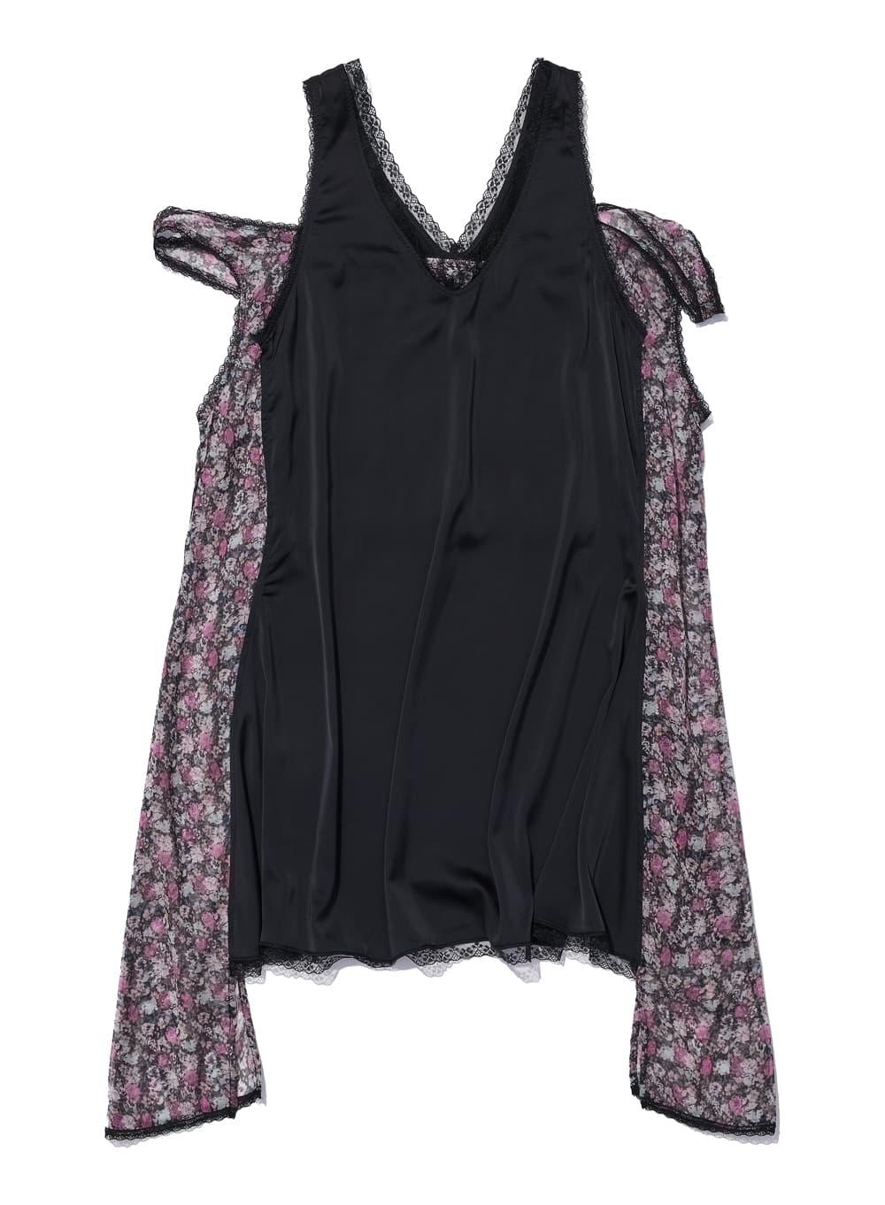 ASYMMETRIC LACE TRIM SLIP DRESS_BLACK