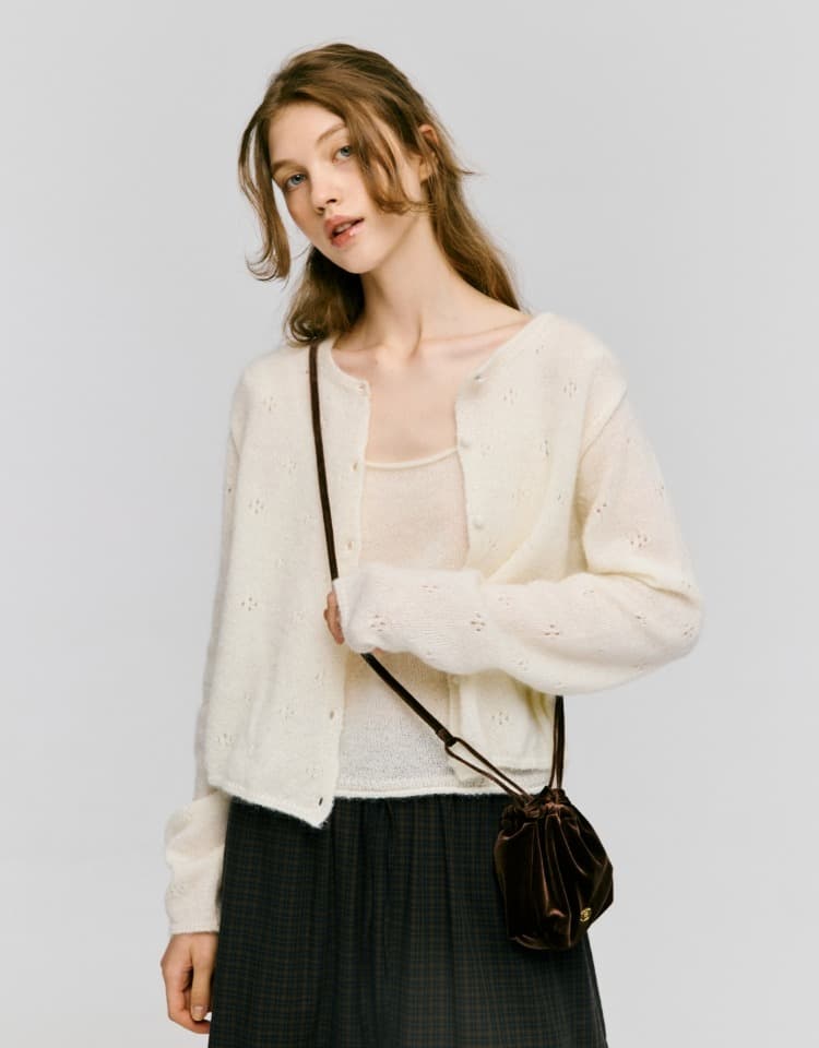 mohair blended skashi cardigan - ivory