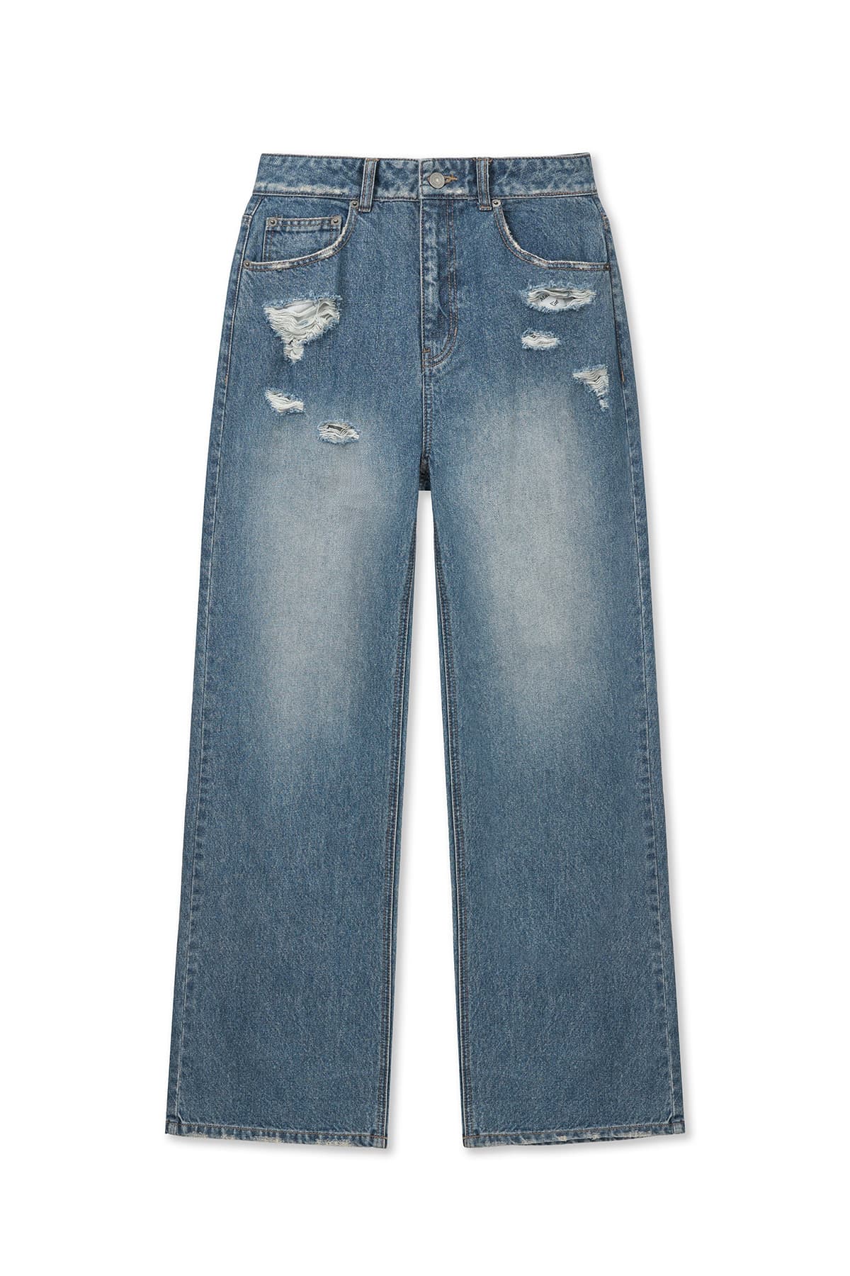 BACK POCKET PATCH DESTROYED DENIM PANTS IN BLUE