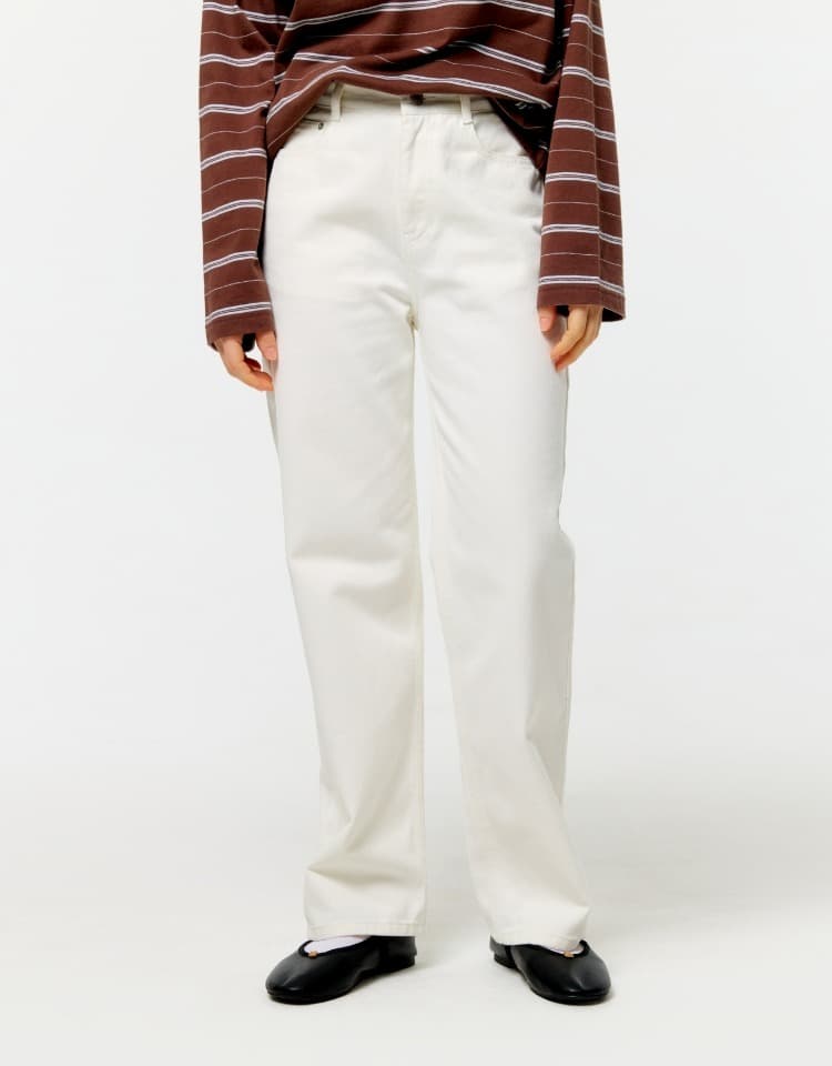 signature semi wide denim pants - white