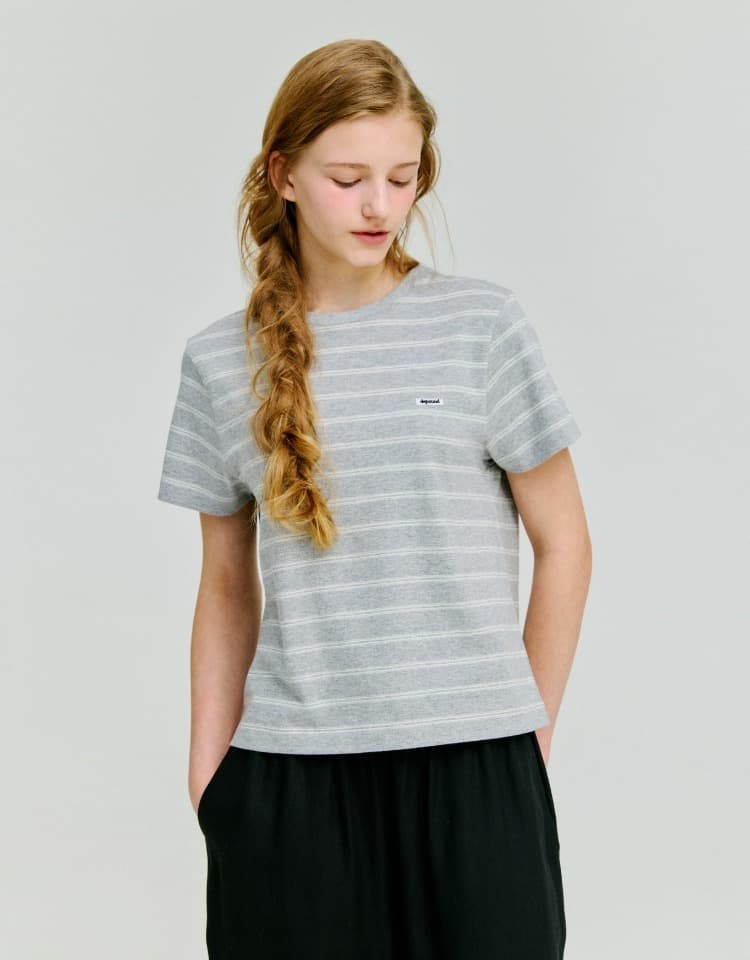 stripe crop t-shirt - melange grey