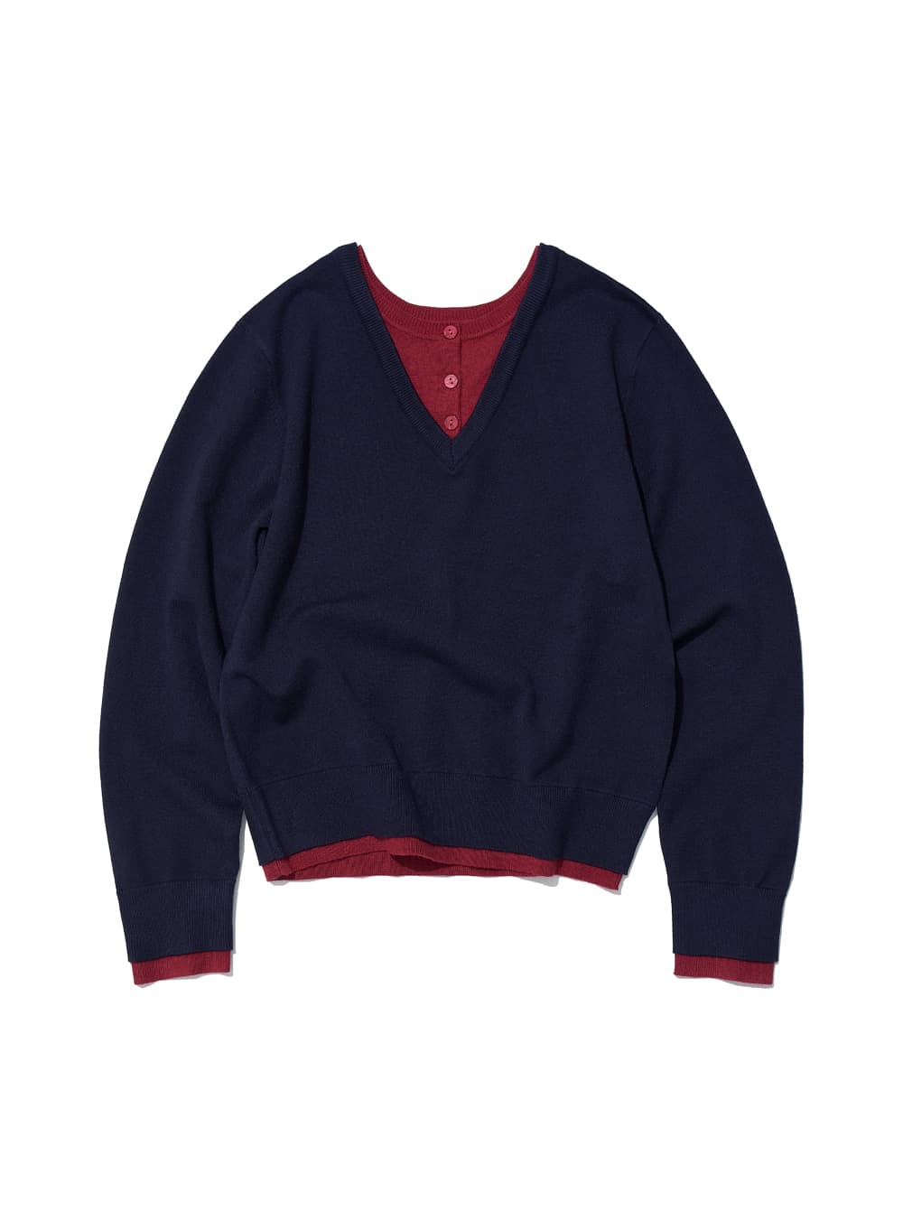COLORBLOCK DOUBLE LAYERED KNIT SWEATER_NAVY