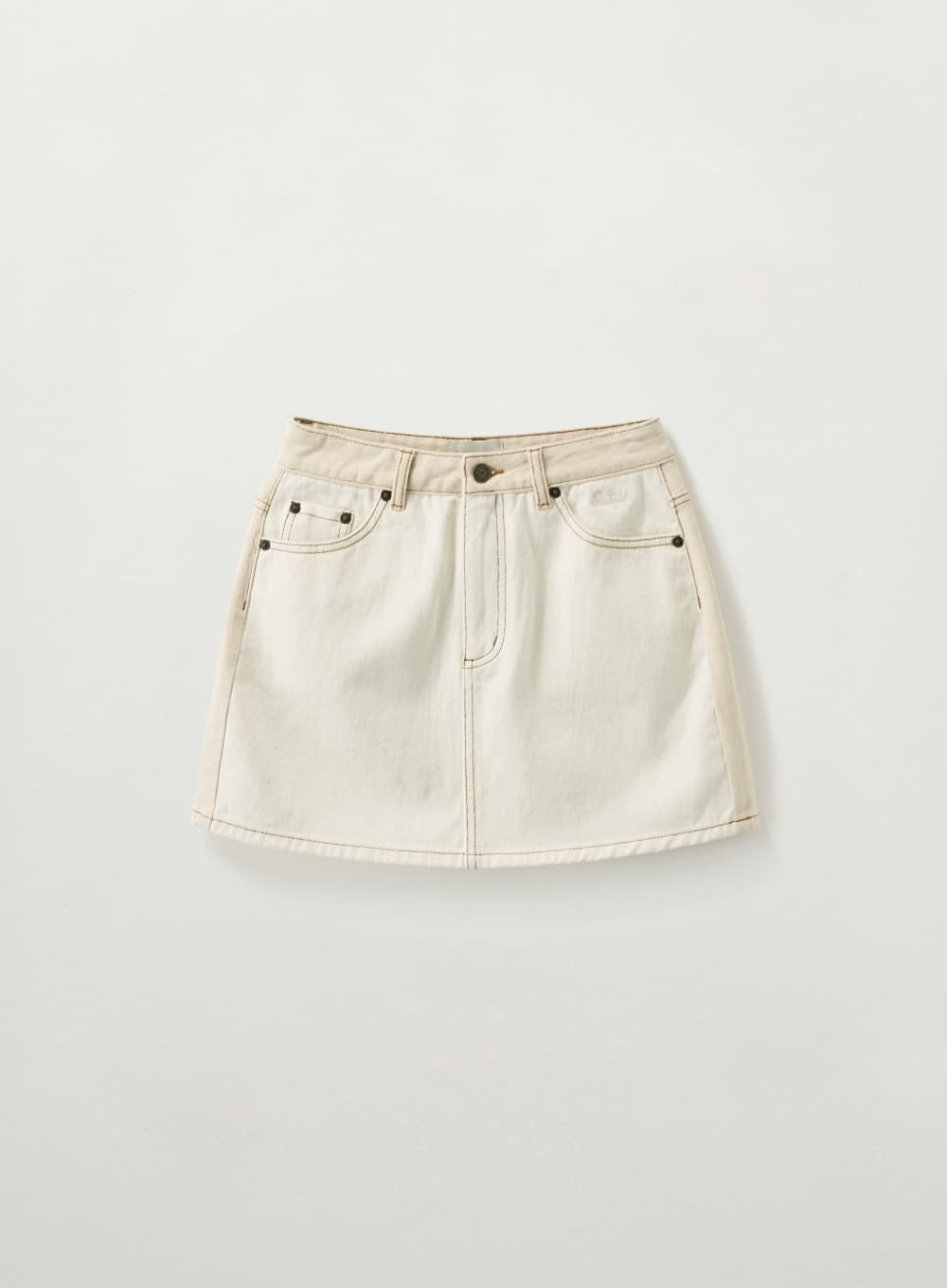(W) Contrast Denim Mini Skirt - Ecru