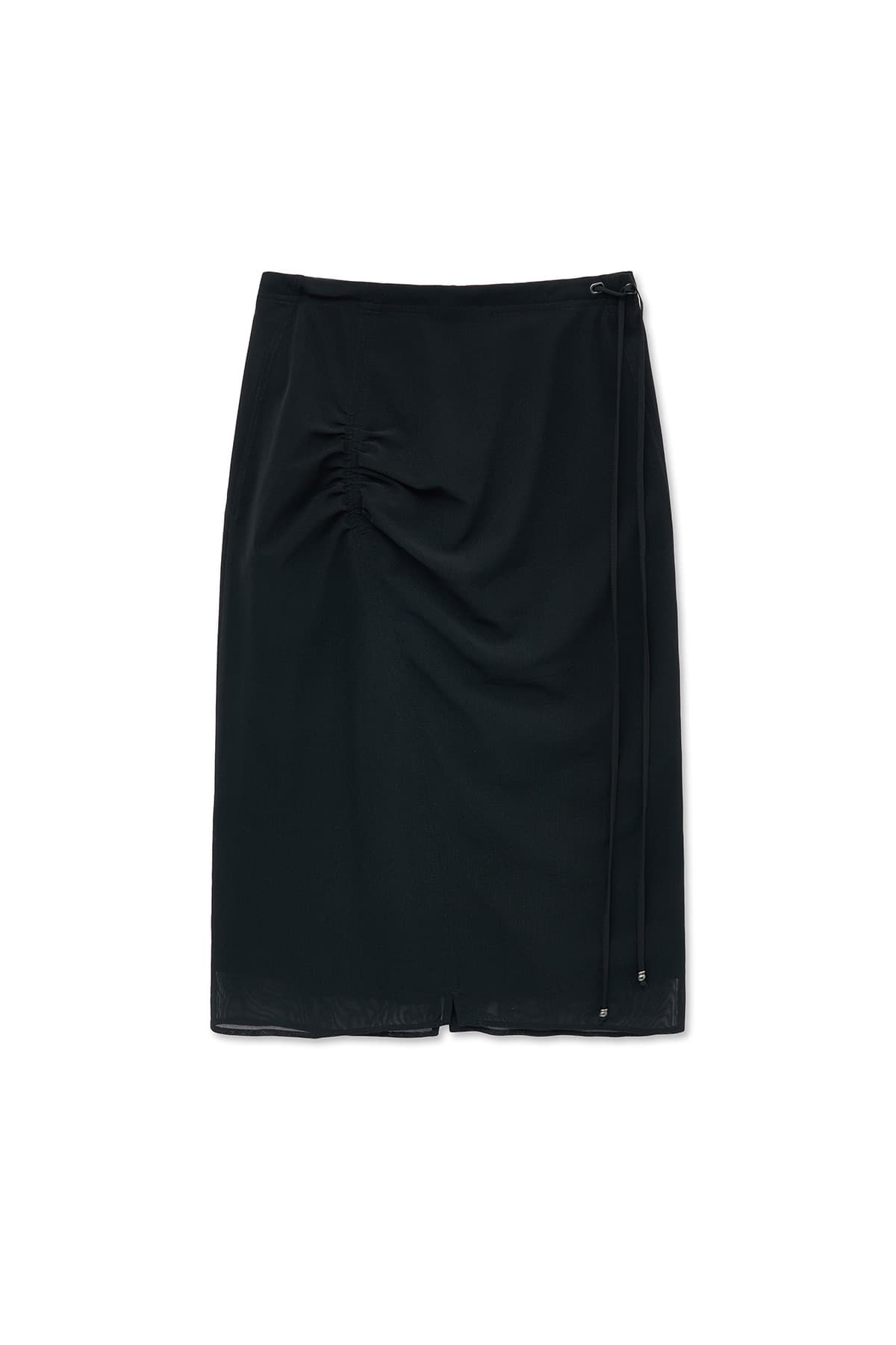 LAYERED STRING MIDI SKIRT IN BLACK
