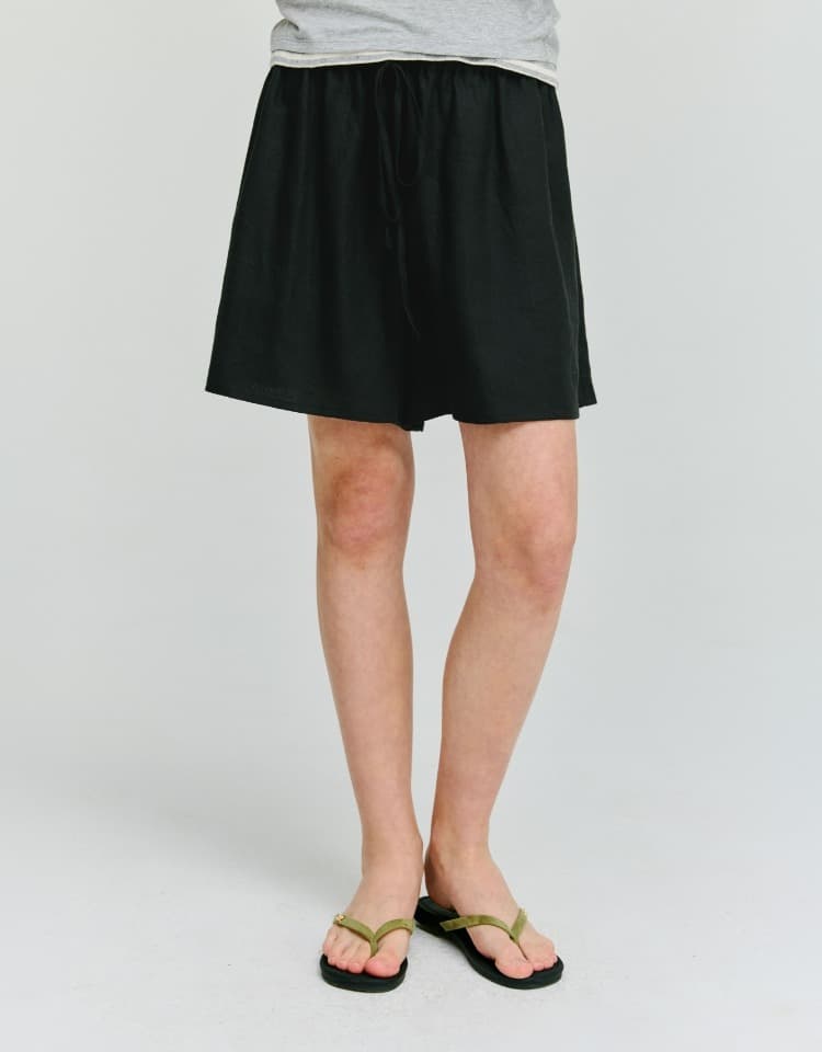 linen banding shorts - black