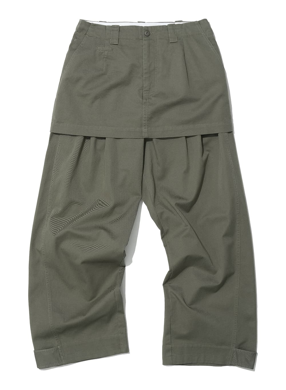 DETACHABLE LAYERED CHINO SKIRT-PANTS_KHAKI GREEN