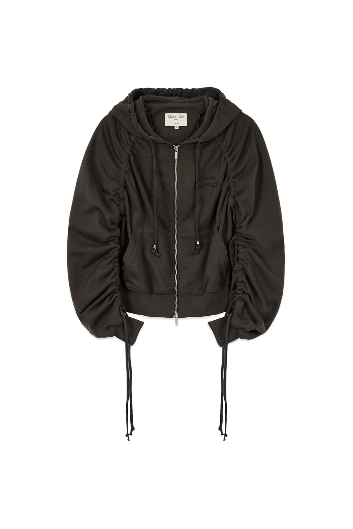 SLEEVE STRING DETAIL HOODY ZIP UP IN CHARCOAL
