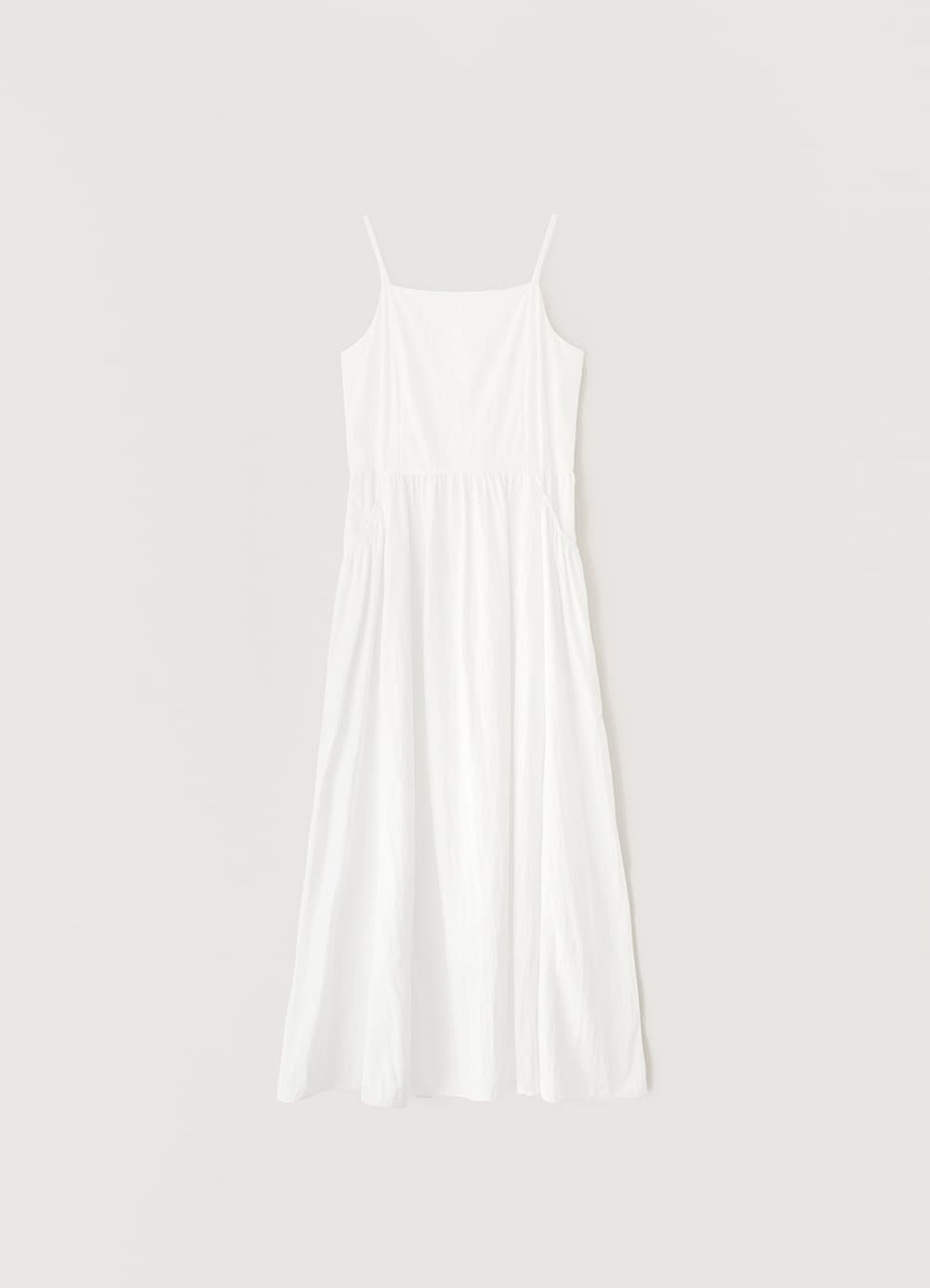 Shirring Pocket Sleeveless Dress - White