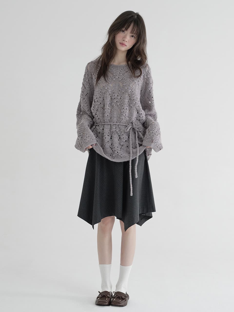 UNBALANCED PIN-STRIPE SKIRT (CHARCOAL)