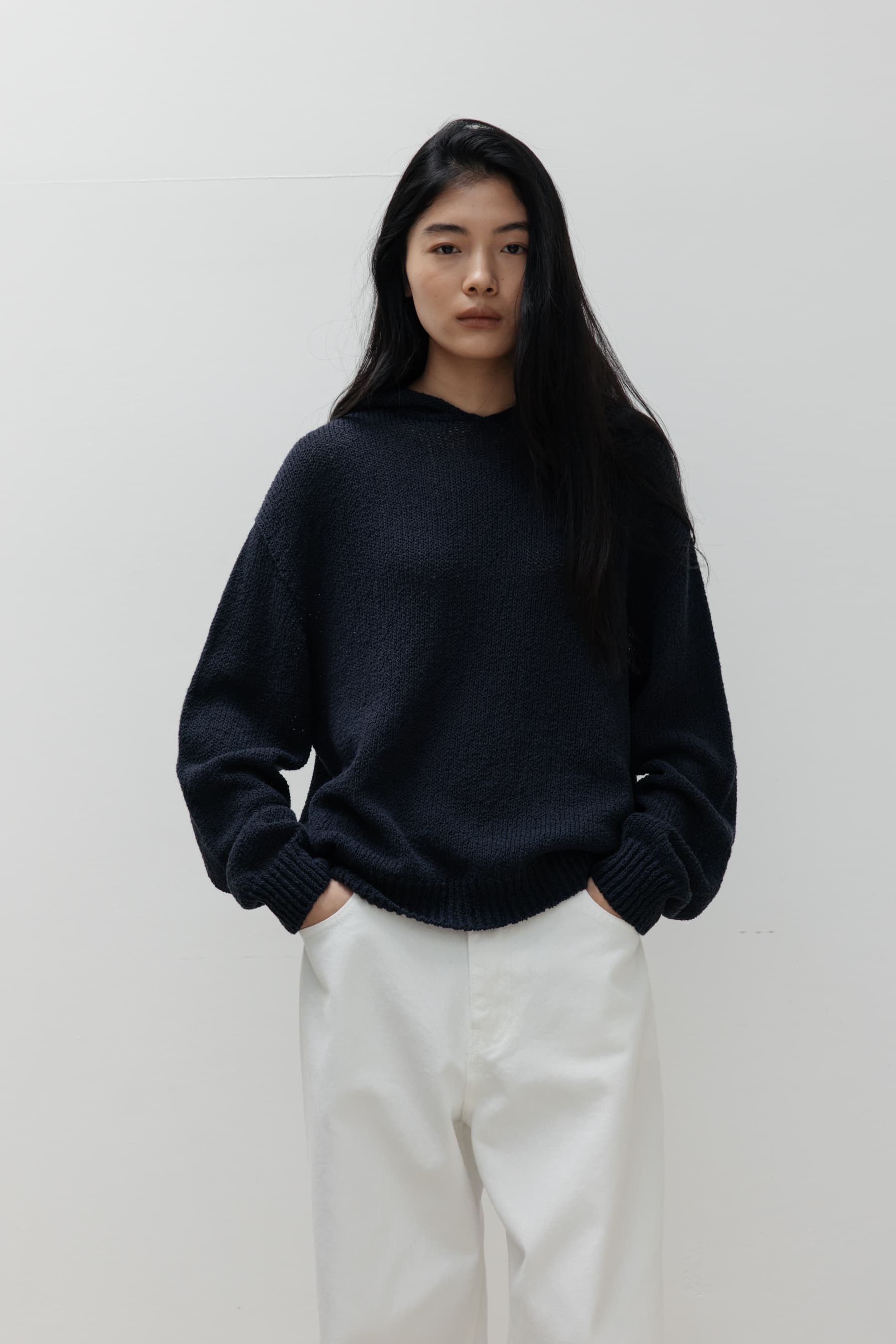 Cotton Hooded Knit (Navy)