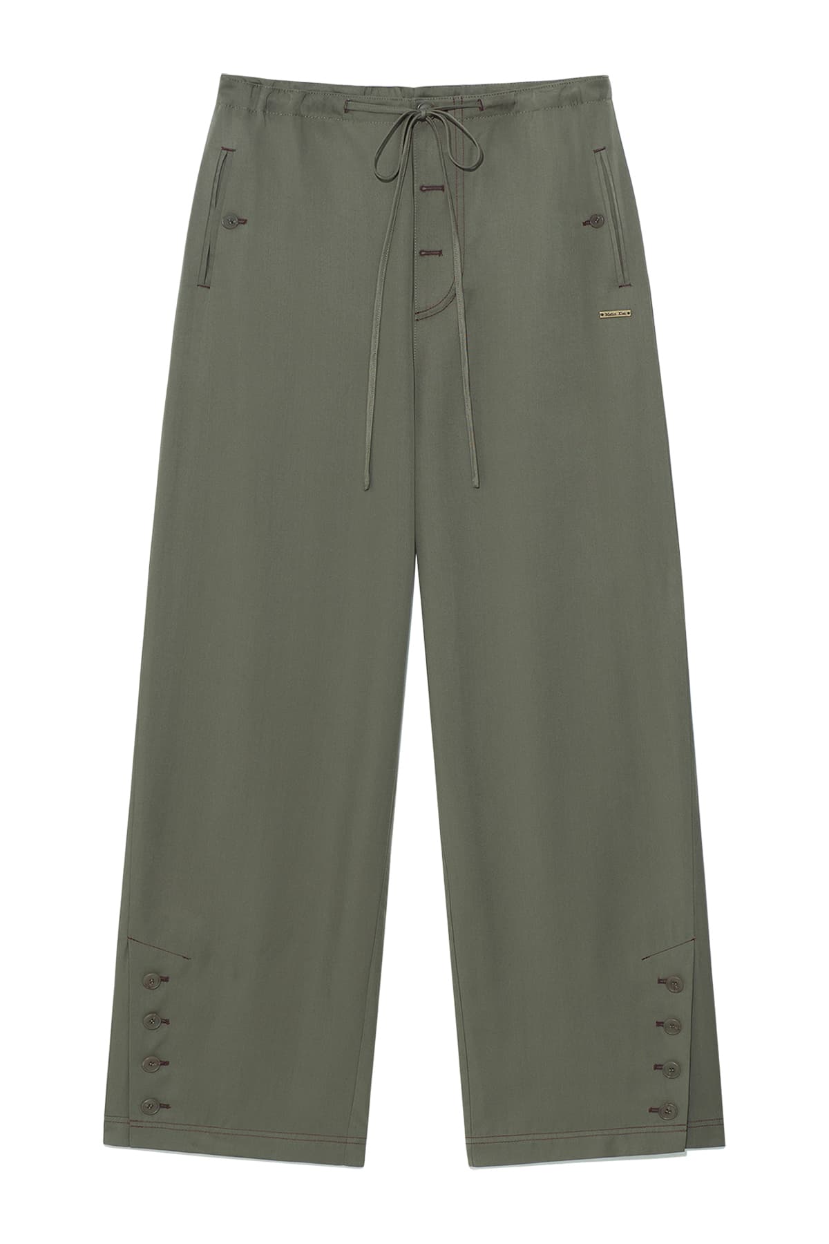 BUTTON POINT STRING WIDE PANTS IN KHAKI