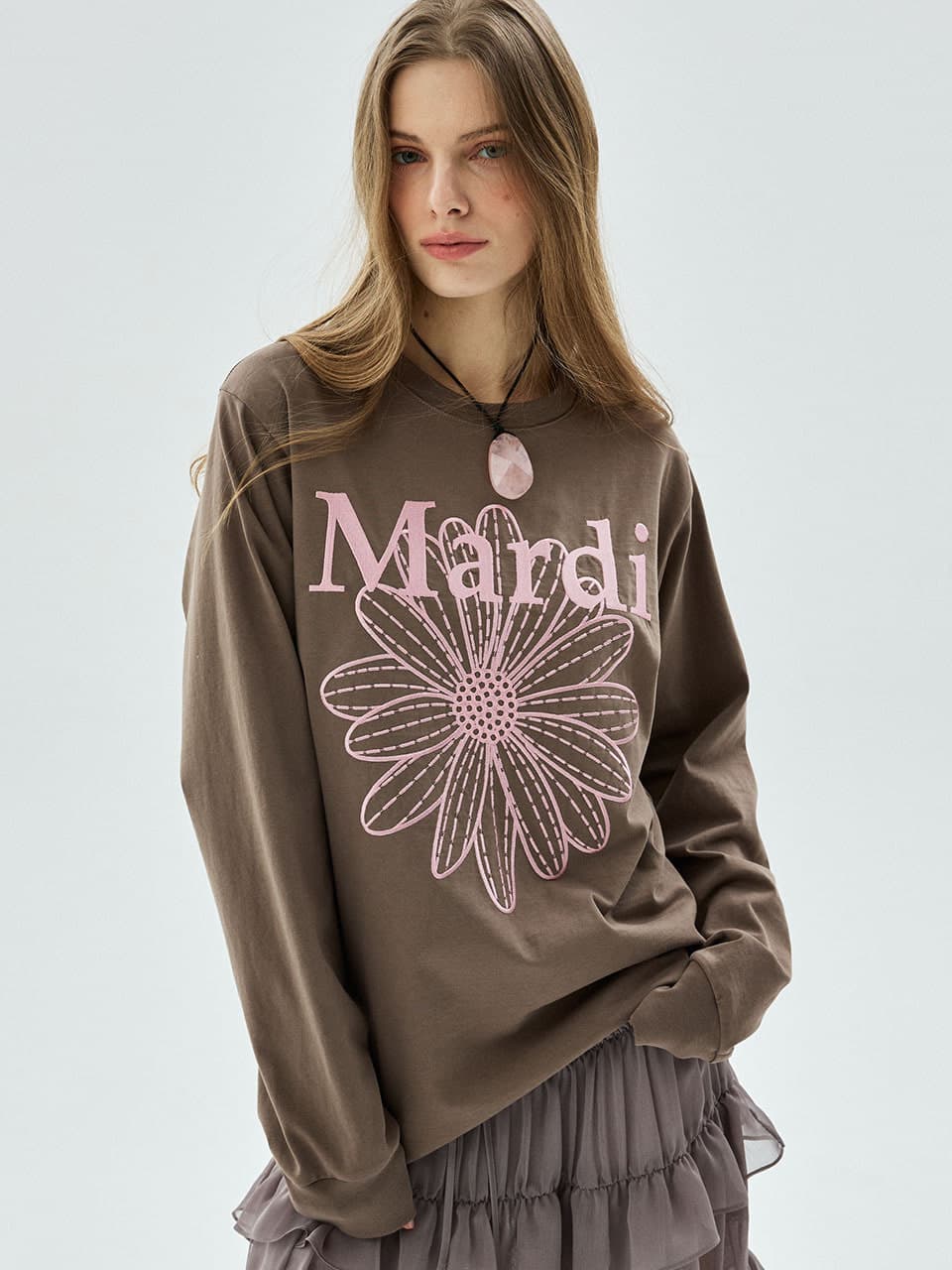 TSHIRT LONG SLEEVE FLOWERMARDI NEEDLEWORK_TAUPE PINK