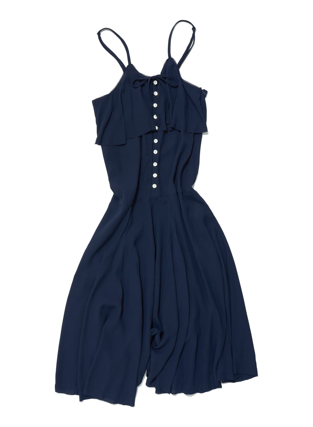 RUFFLE LACE TRIM FLARE SLIP DRESS_NAVY