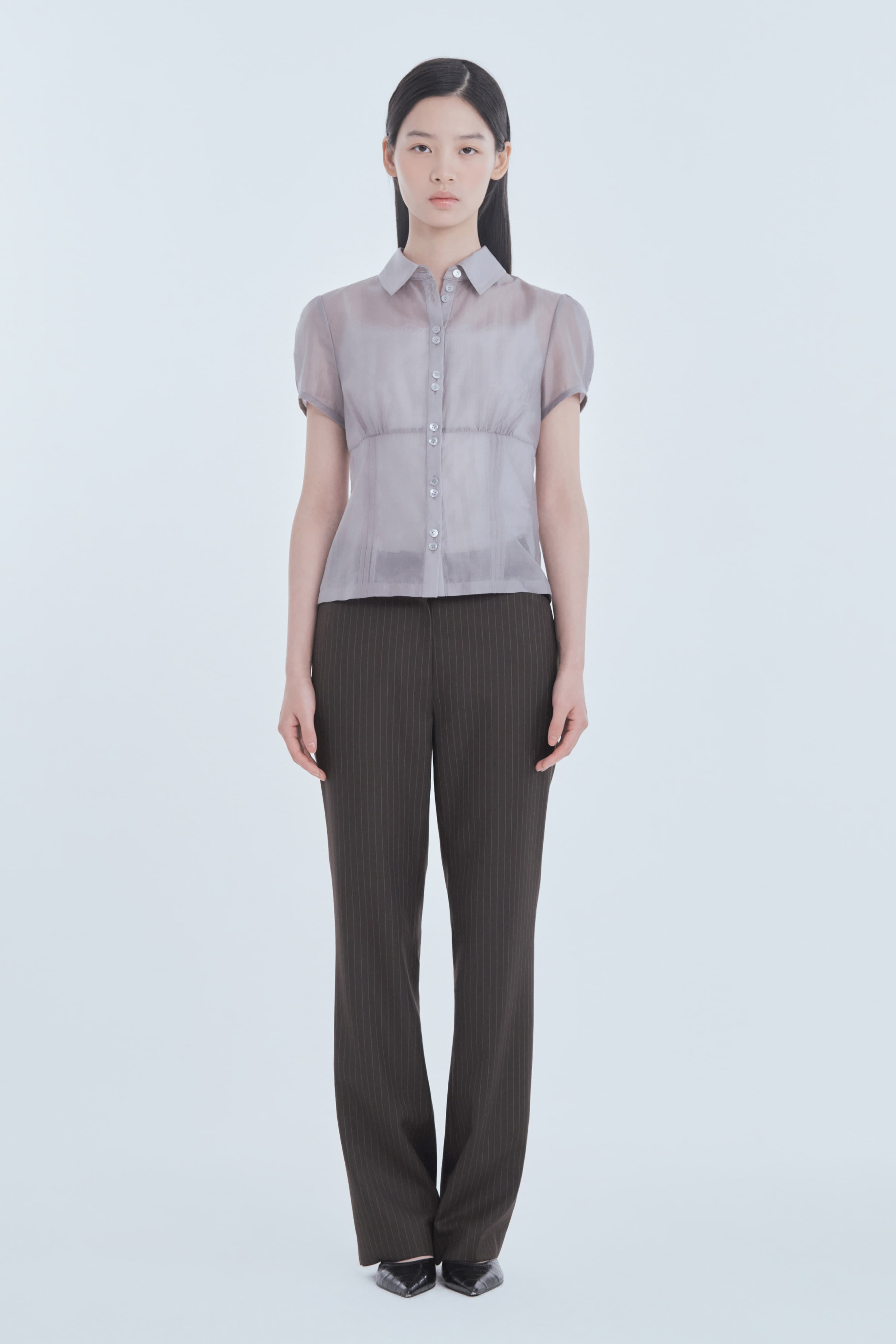 Emma Tailored Semi Bootcut Slacks - Brown Stripe
