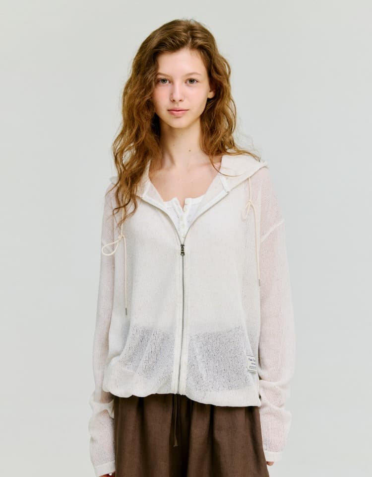 skashi knit hooded zip-up - oatmeal