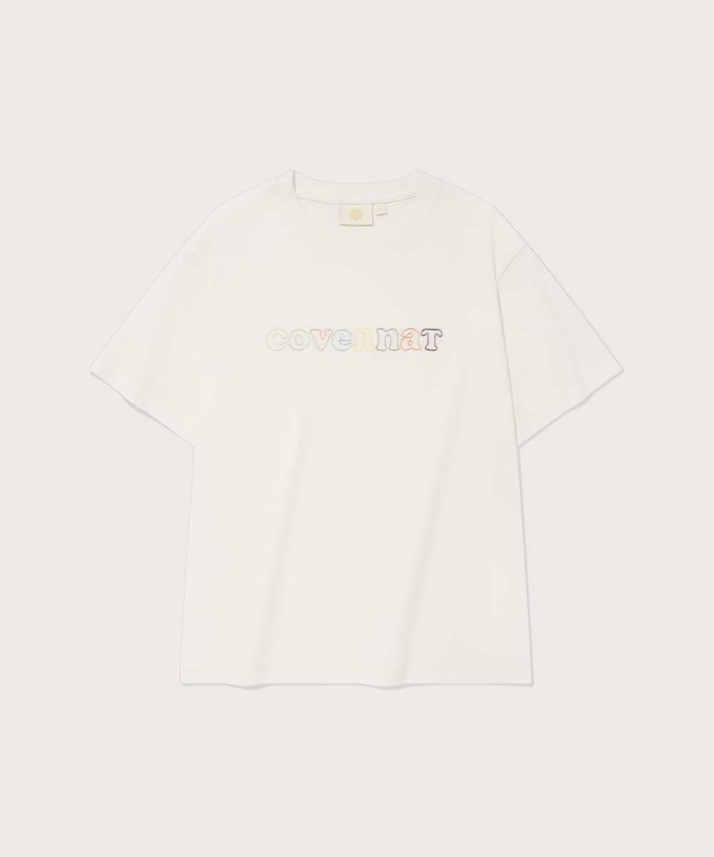 우먼 쿨 코튼 레인보우 쿠퍼로고 티셔츠 White