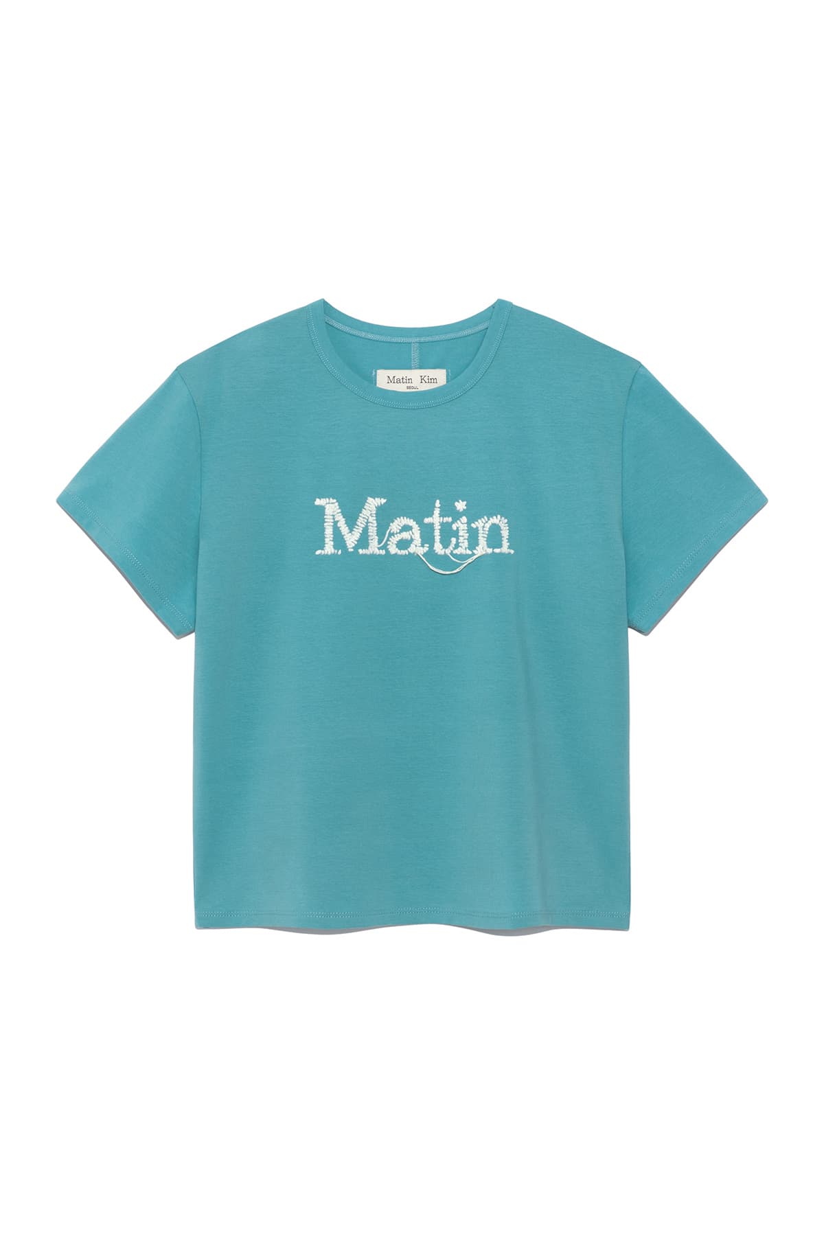 STITCH PRINTING DETAIL CROP TOP IN TURQUOISE BLUE