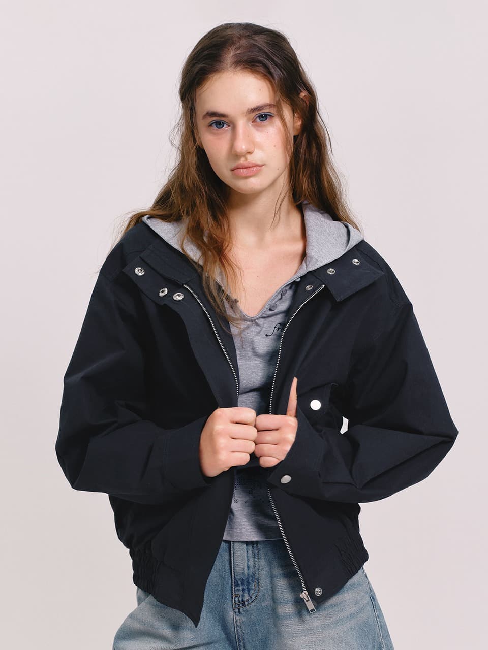 COTTON BOMBER JACKET (CHARCOAL)