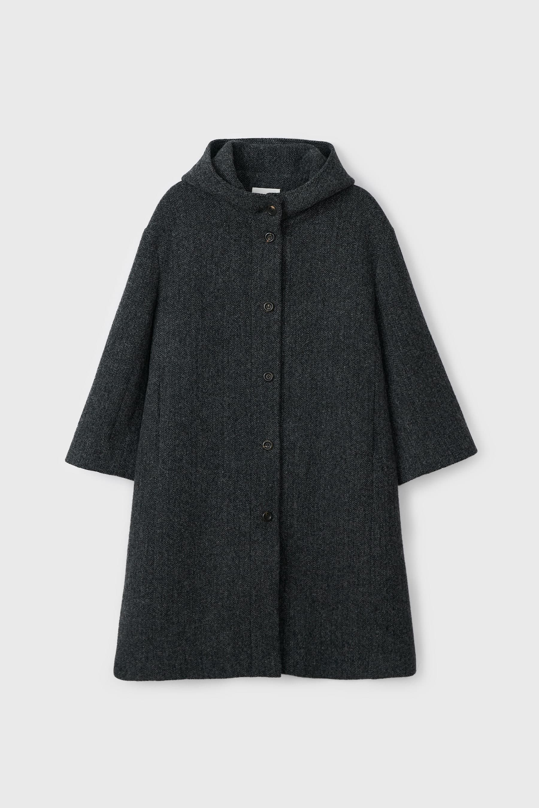Herringbone Hoodie Coat (Charcoal)