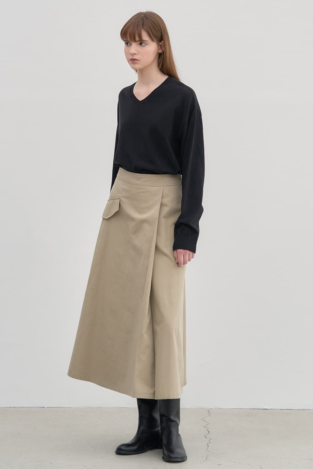 Unbalanced full skirt Beige [N6SSK02]