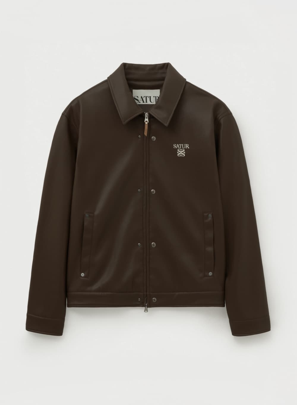 Teo Synthetic Leather Collar Jacket - Brown