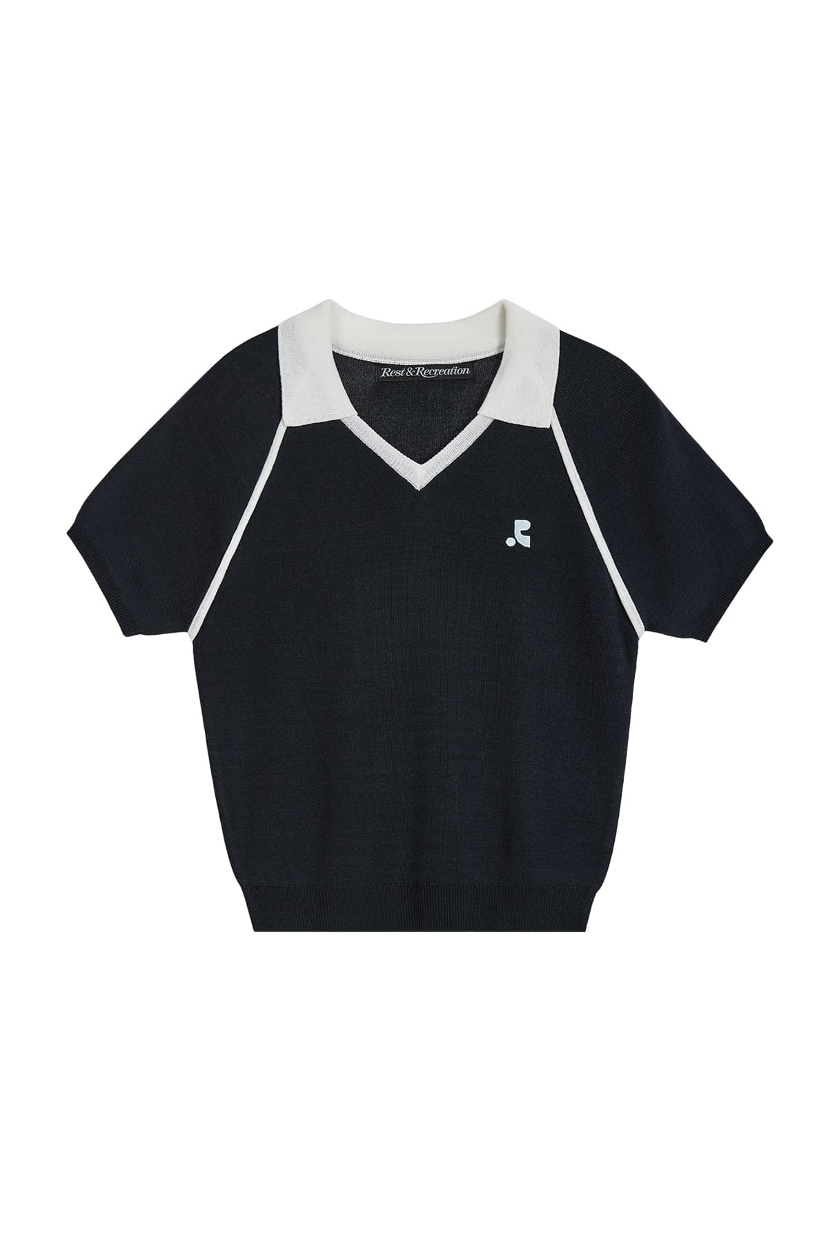 V-NECK COLLAR KNIT TOP - NAVY
