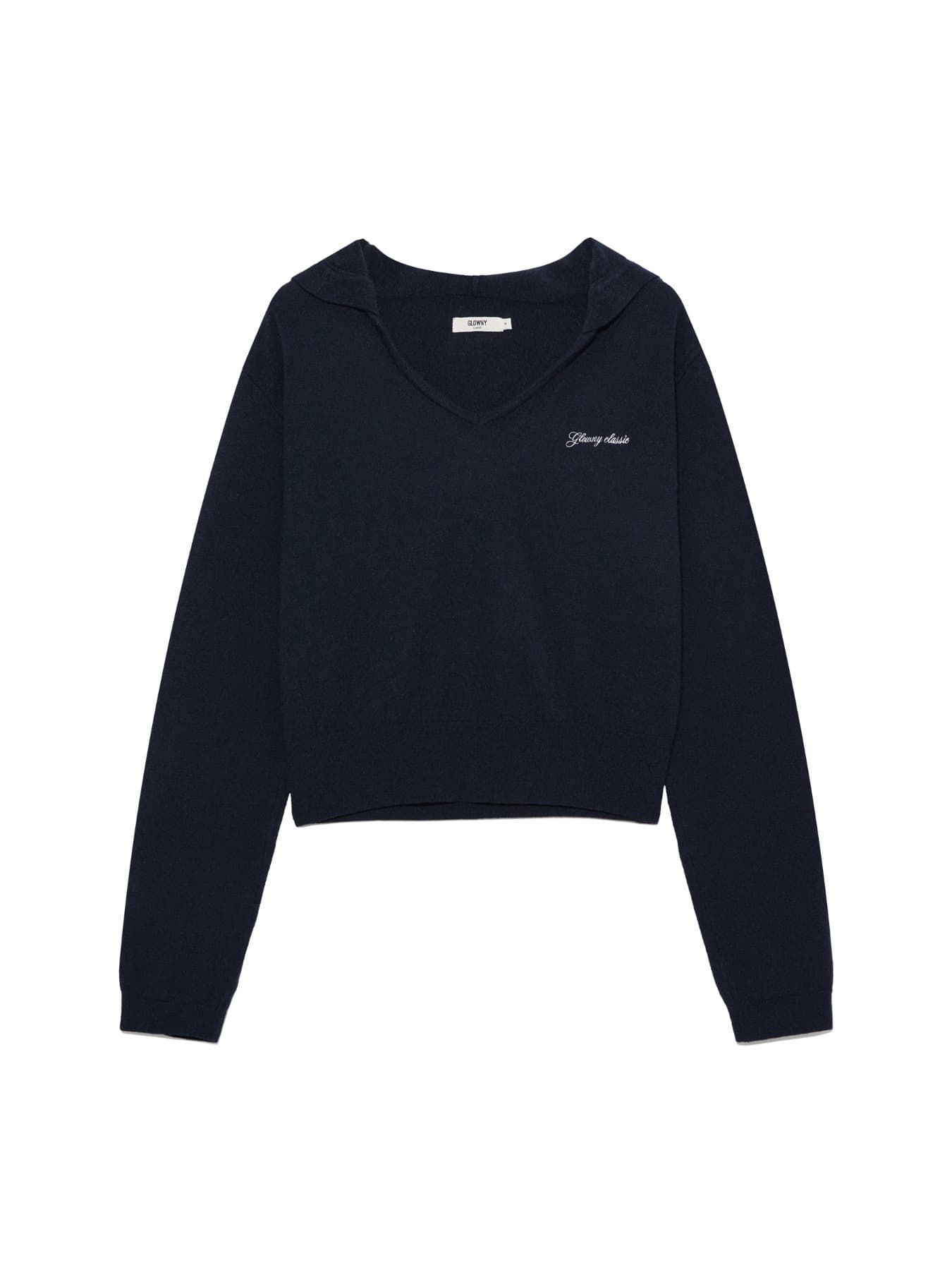 G HUG V-NECK KNIT HOODIE (NAVY)