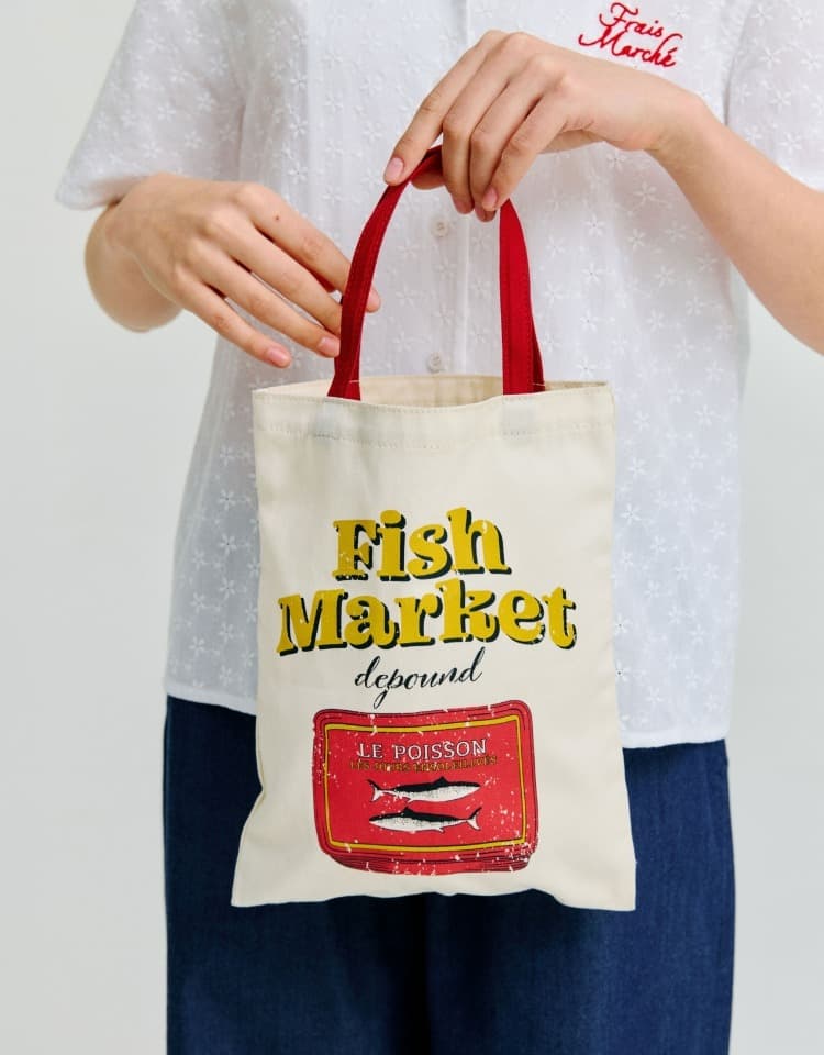 fish market graphic eco bag - red